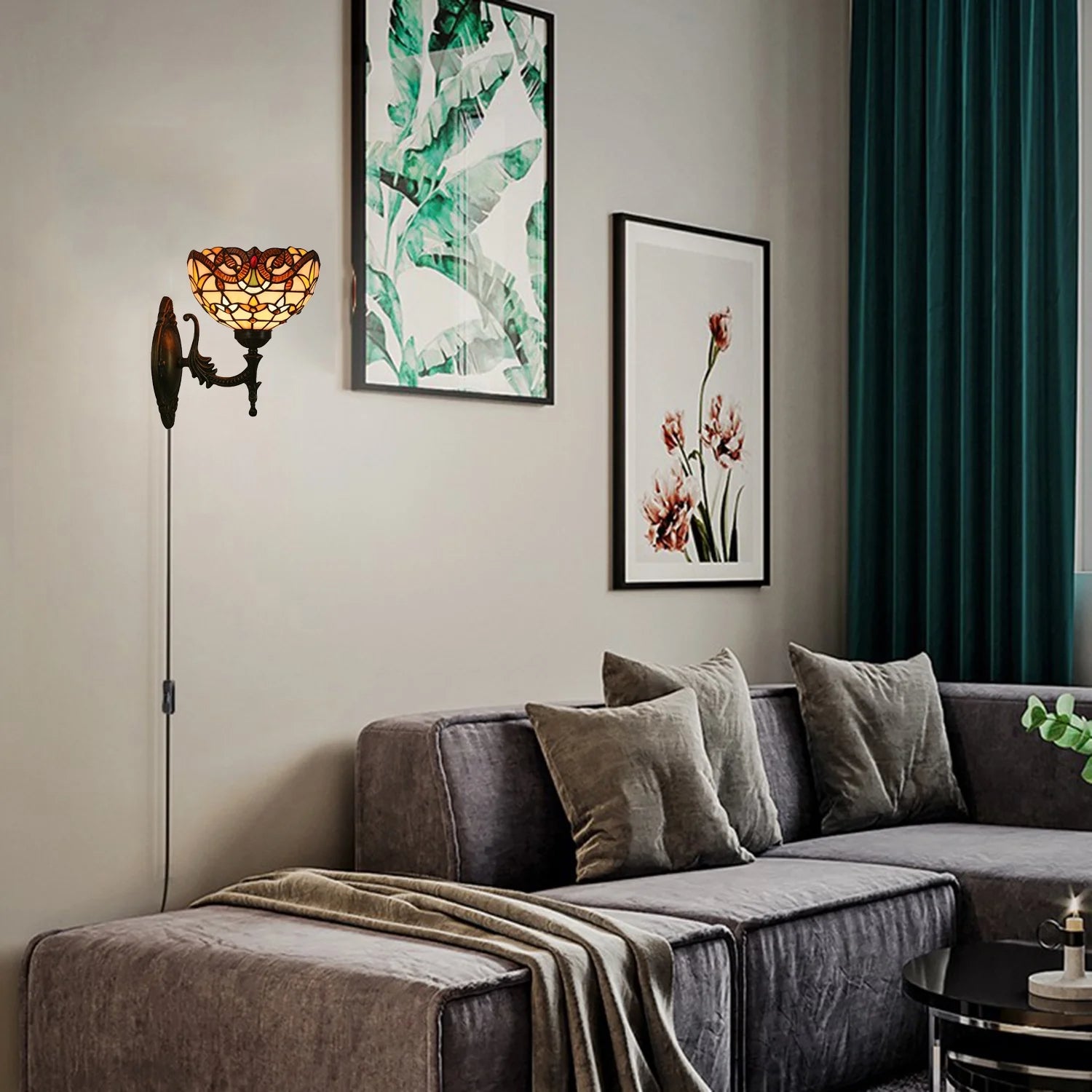 Kiven 1/2 - Pack RGB Color - Changing Wall Sconces with Remote Control, Rechargeable Battery - Powered, Dimmable Tiffany Handmade Light Fixtures - Bulbs Included, Ideal for Dorm, Store, Bedroom, Loft & Corridor