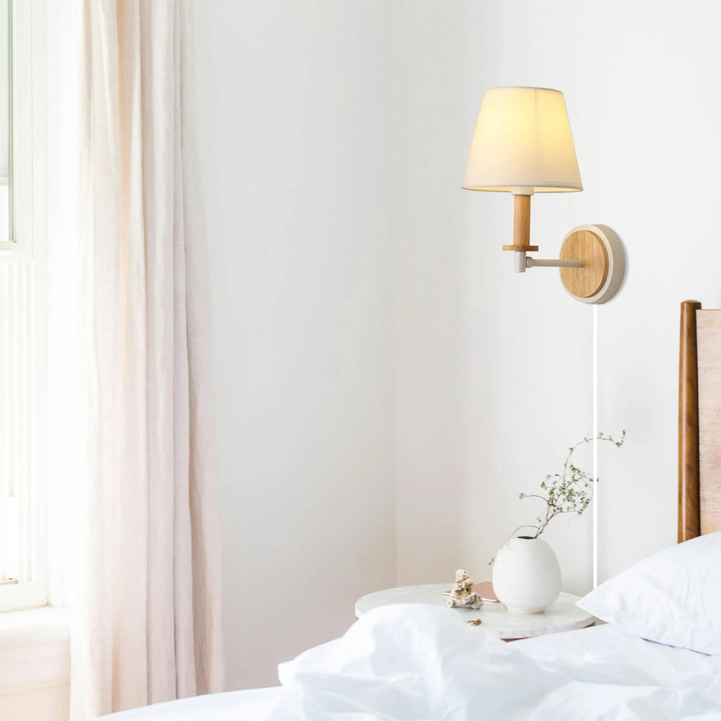 Kiven Plug in Wall Lamp,Dimmable Modern Plug in Wall Sconce with Timing Function, Fabric Lampshade, 5.9ft Plug-in Cord, E26 Socket