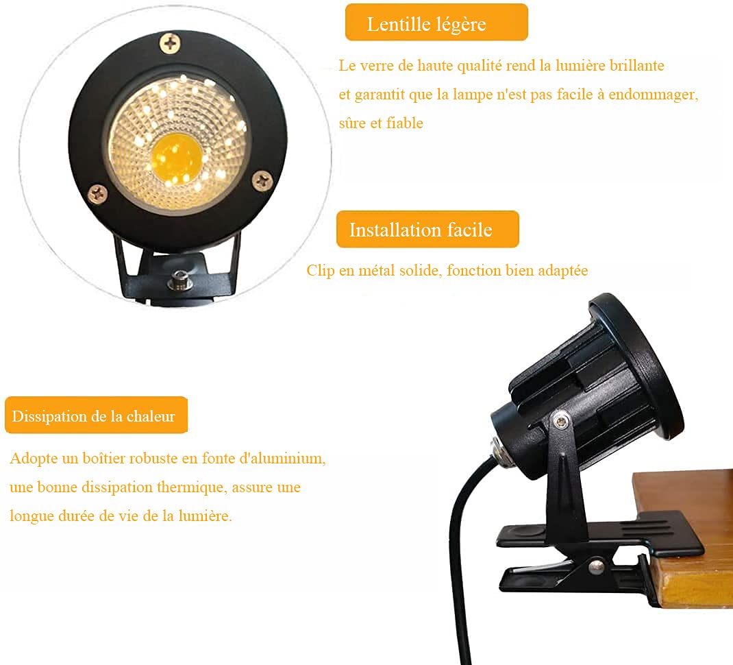Kiven Retro LED Clip Light - 3M Black Cord, CE, IP65 Waterproof, No Switch - Indoor/Outdoor