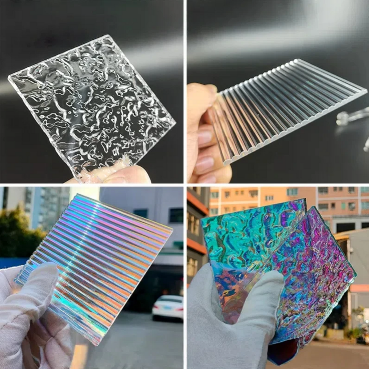 Custom Gradient Plexiglass Panels with Water - Ripple, Stone - Pattern & Iridescent Stripes: For Lamp DIY Projects