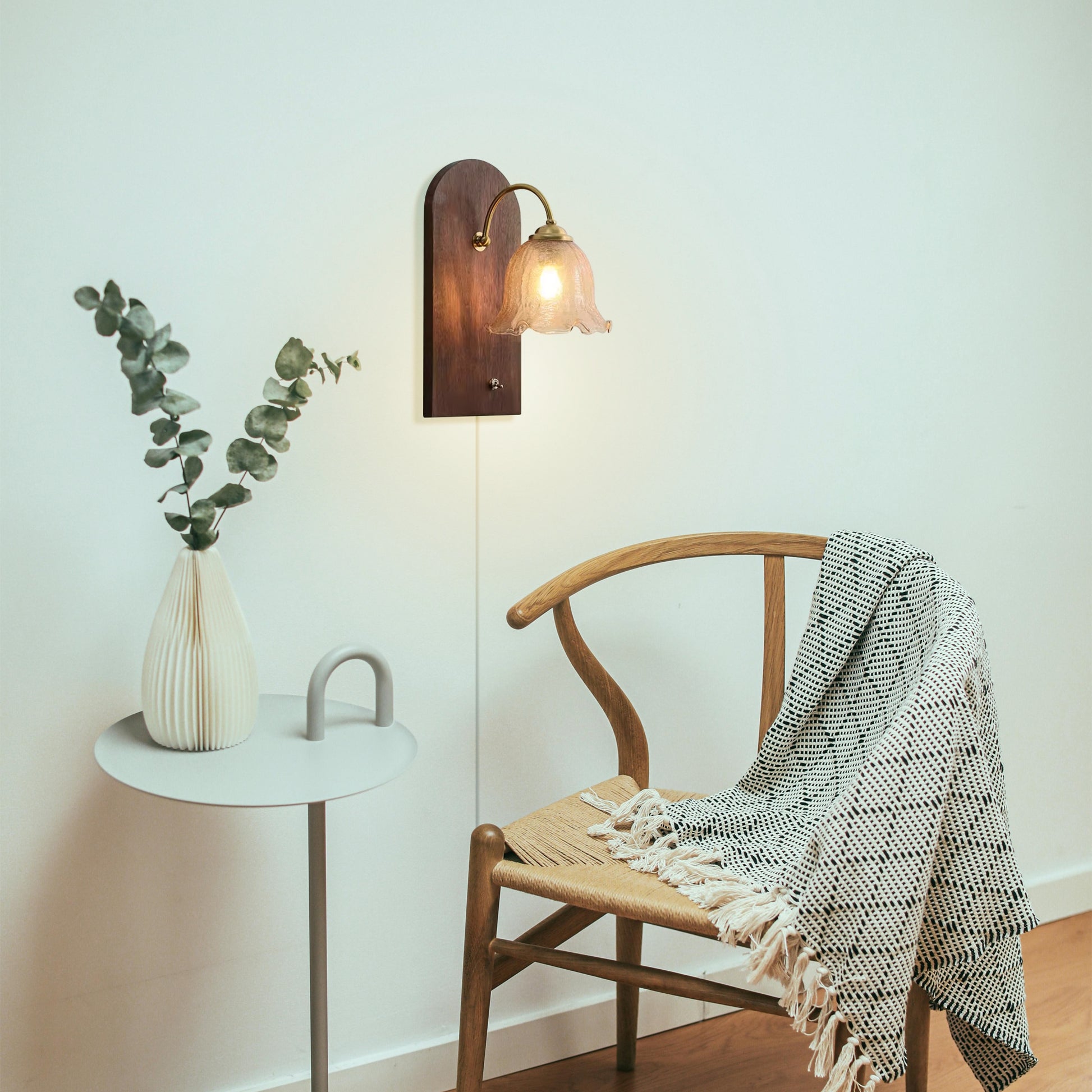 Vintage Wooden Glass Wall Sconces Plug-in Farmhouse Loft Bedroom Living Room Entrance Hallway Coffee shop