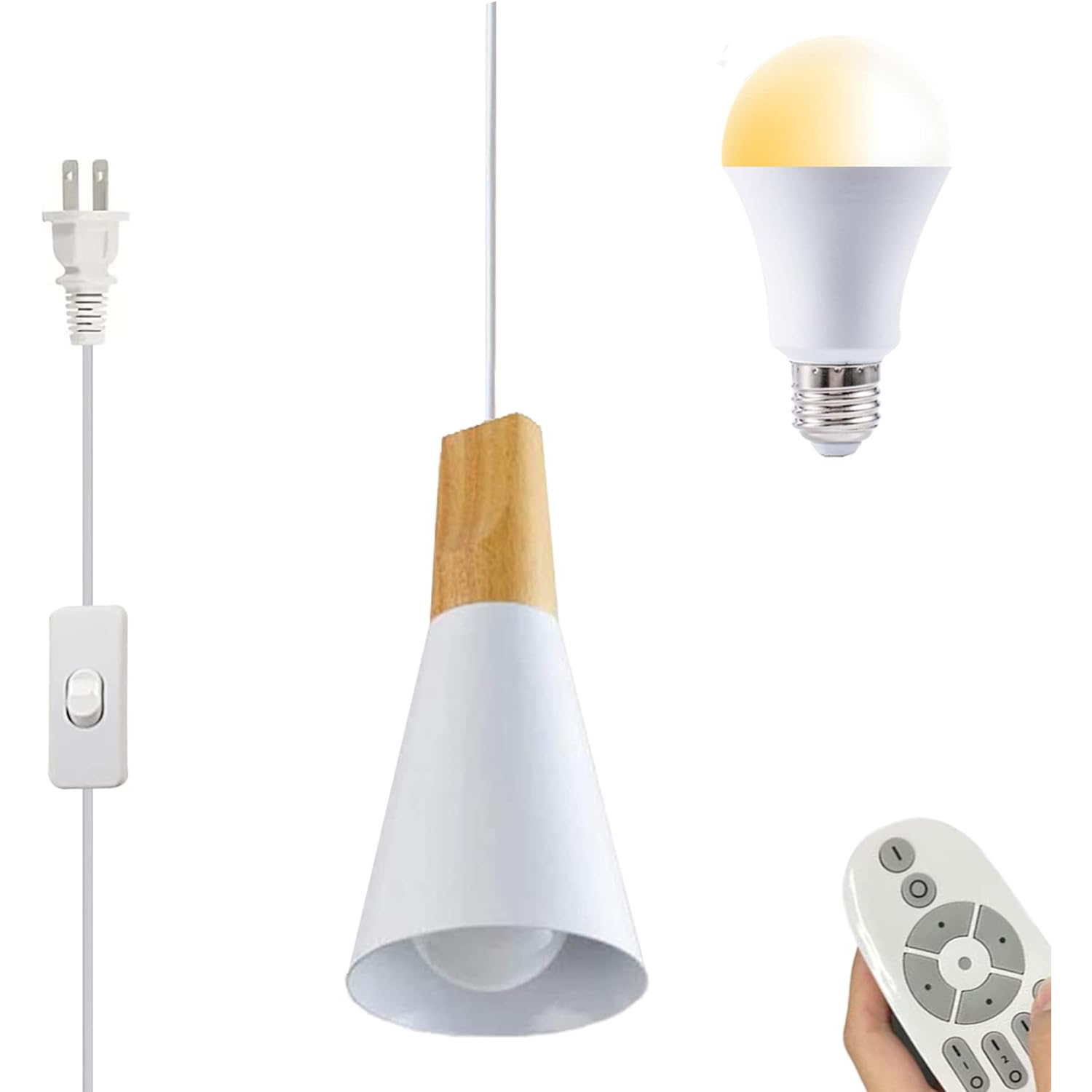 Kiven Plug-in Pendant Light with Remote Control, LED Stepless Dimming Color Changing Hanging Light with 15ft On/Off Switch Cord E26 Macaron Color Shade,for Dining Room, Bulb Included - 1P