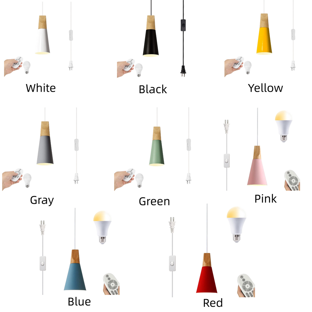 Kiven Plug-in Pendant Light with Remote Control, LED Stepless Dimming Color Changing Hanging Light with 15ft On/Off Switch Cord E26 Macaron Color Shade,for Dining Room, Bulb Included - 1P