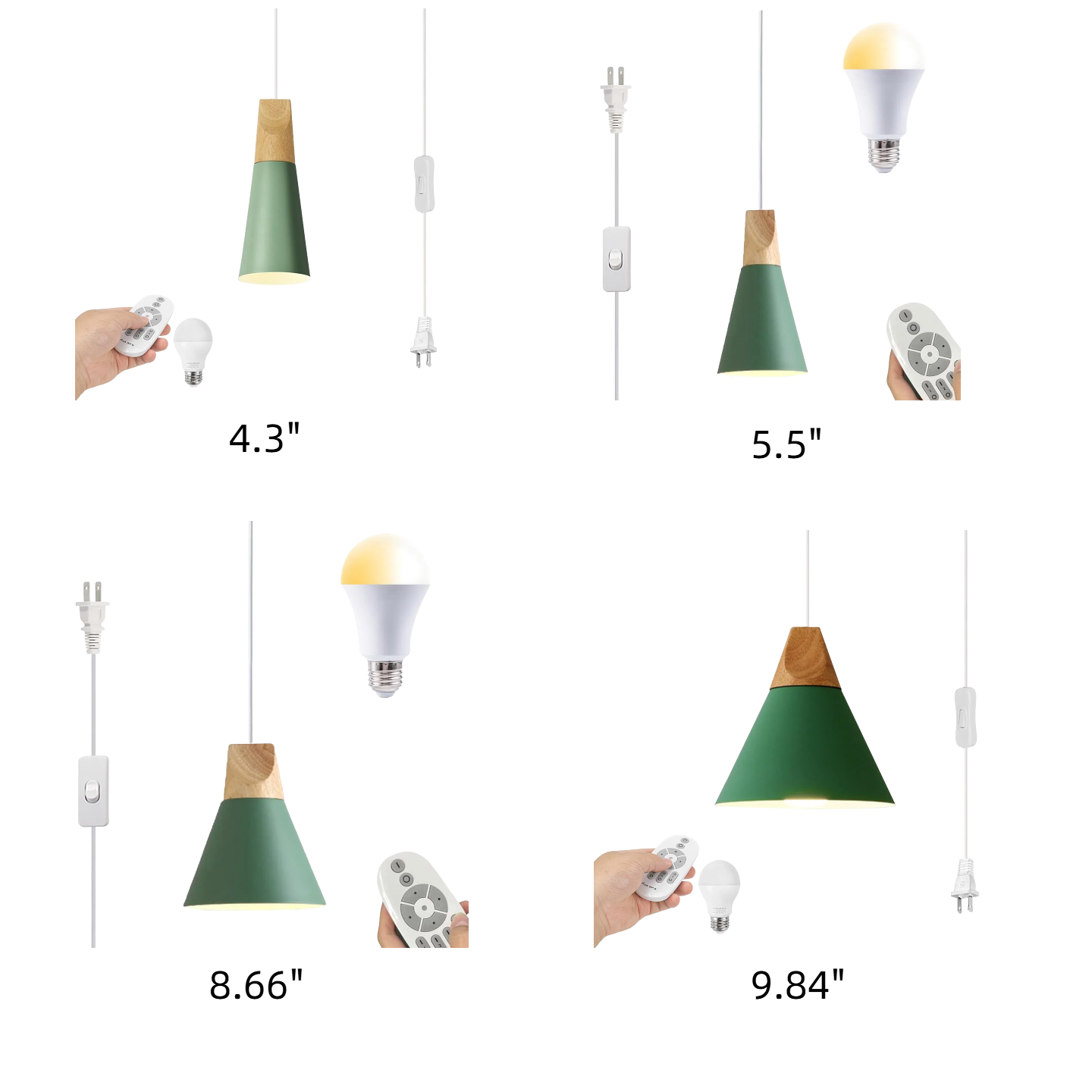Kiven Plug-in Pendant Light with Remote Control, LED Stepless Dimming Color Changing Hanging Light with 15ft On/Off Switch Cord E26 Macaron Color Shade,for Dining Room, Bulb Included - 1P