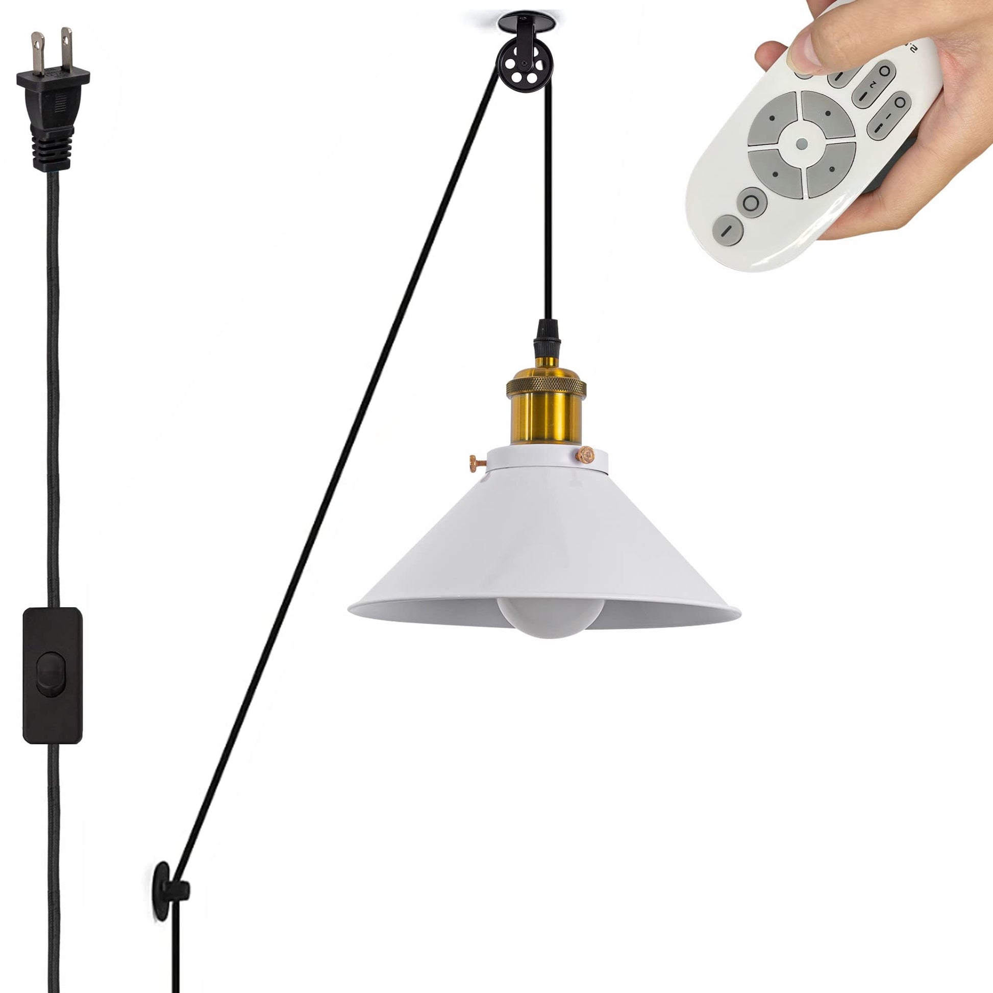 Industrial Pulley Pendant Lamp with 15ft & 20ft Plug-in Cord Dimmer Smart Led Bulb Iron Cone Shade