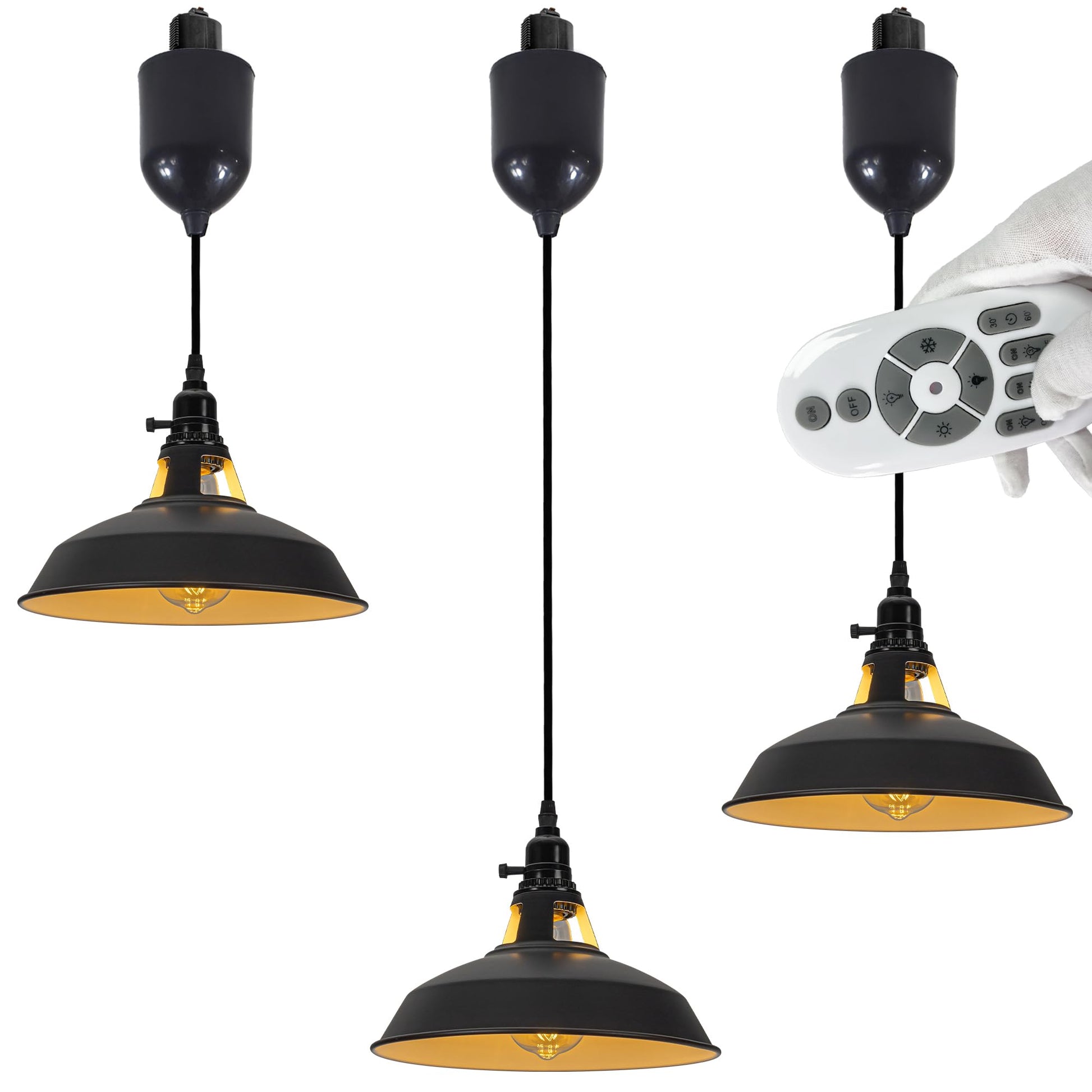 3-Pack H-Type Track Pendant Lights, Retractable Adjustable Height Industrial Pendant Light with Shade for Kitchen Island Dining Room