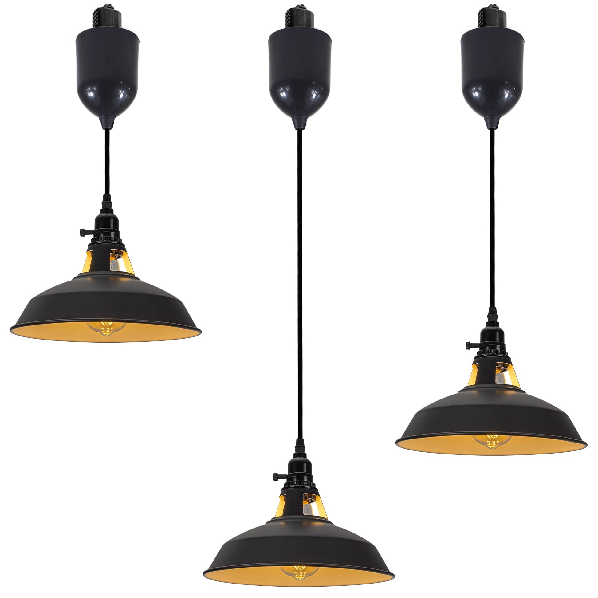 3-Pack H-Type Track Pendant Lights, Retractable Adjustable Height Industrial Pendant Light with Shade for Kitchen Island Dining Room