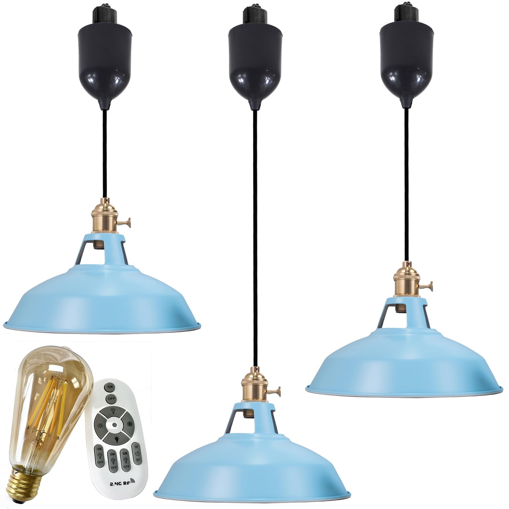 3-Pack H-Type Track Pendant Lights, Retractable Adjustable Height Industrial Pendant Light with Shade for Kitchen Island Dining Room