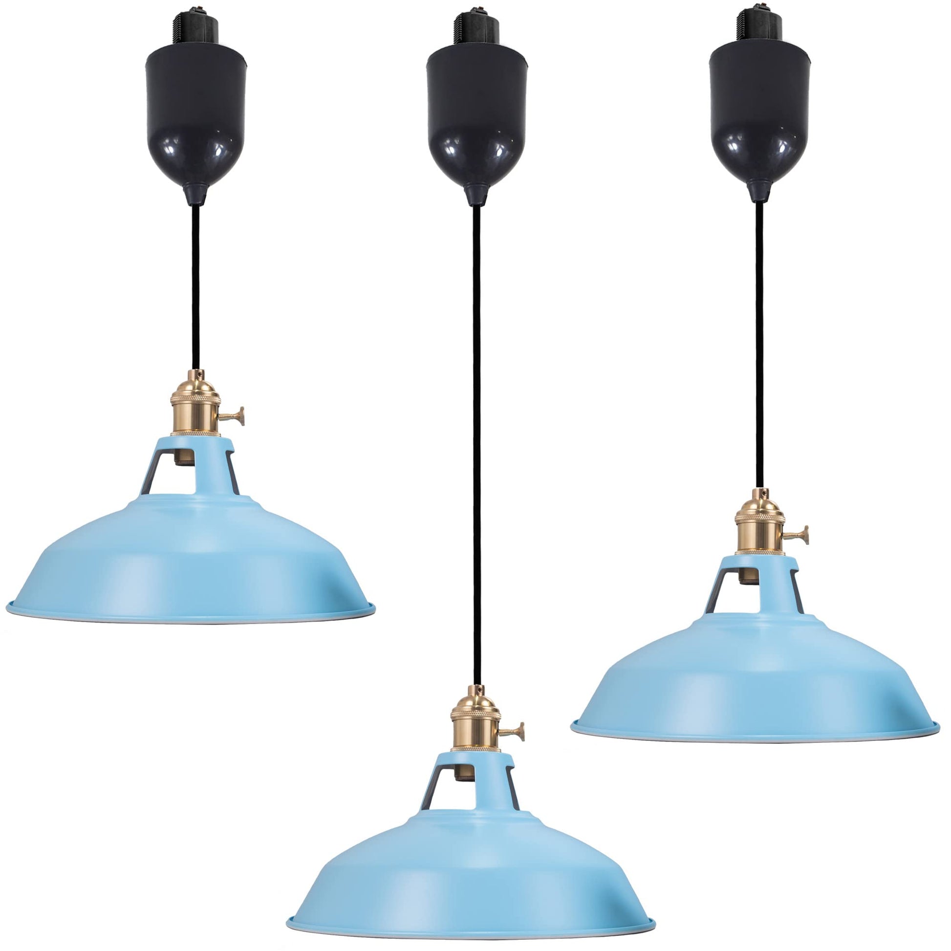 3-Pack H-Type Track Pendant Lights, Retractable Adjustable Height Industrial Pendant Light with Shade for Kitchen Island Dining Room