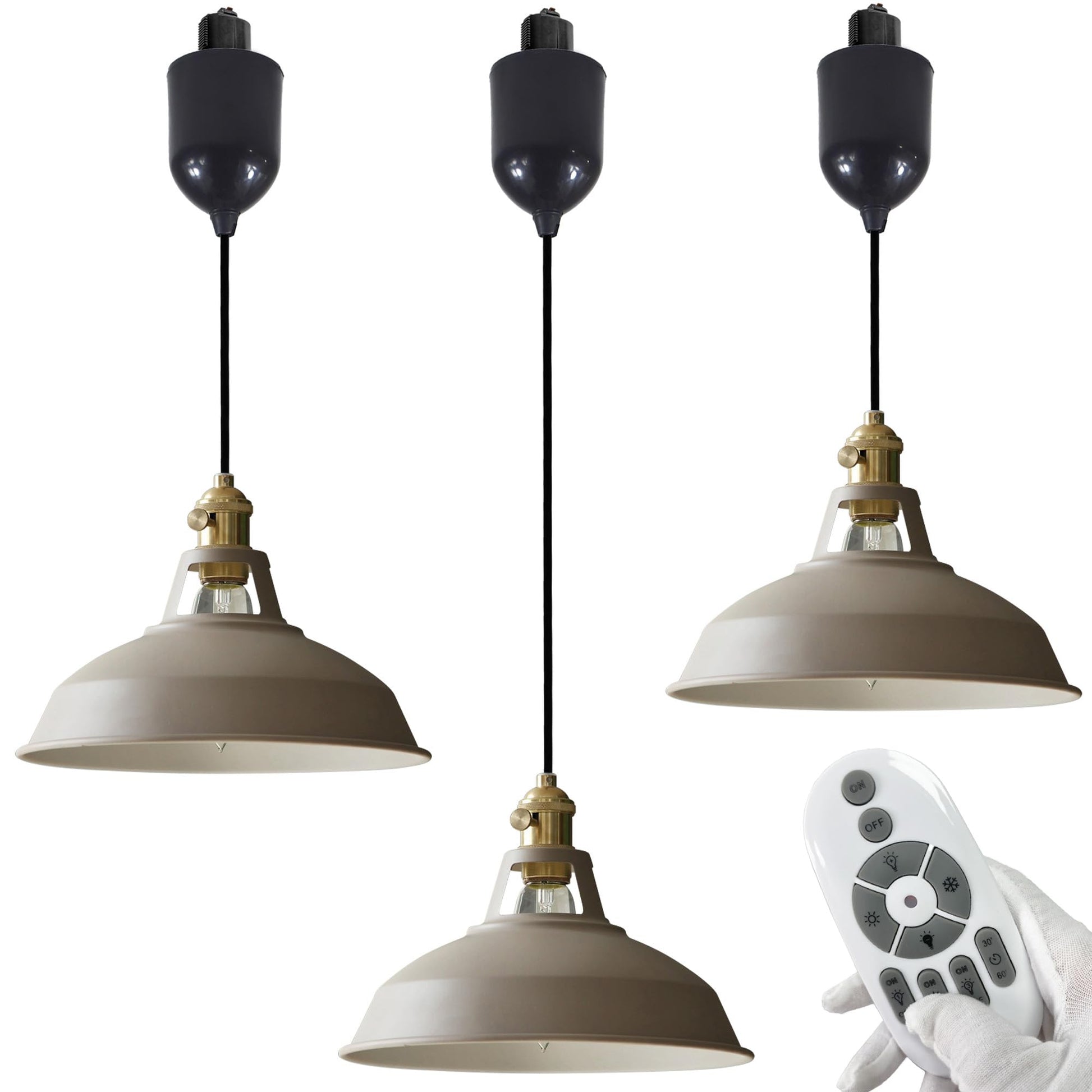 3-Pack H-Type Track Pendant Lights, Retractable Adjustable Height Industrial Pendant Light with Shade for Kitchen Island Dining Room