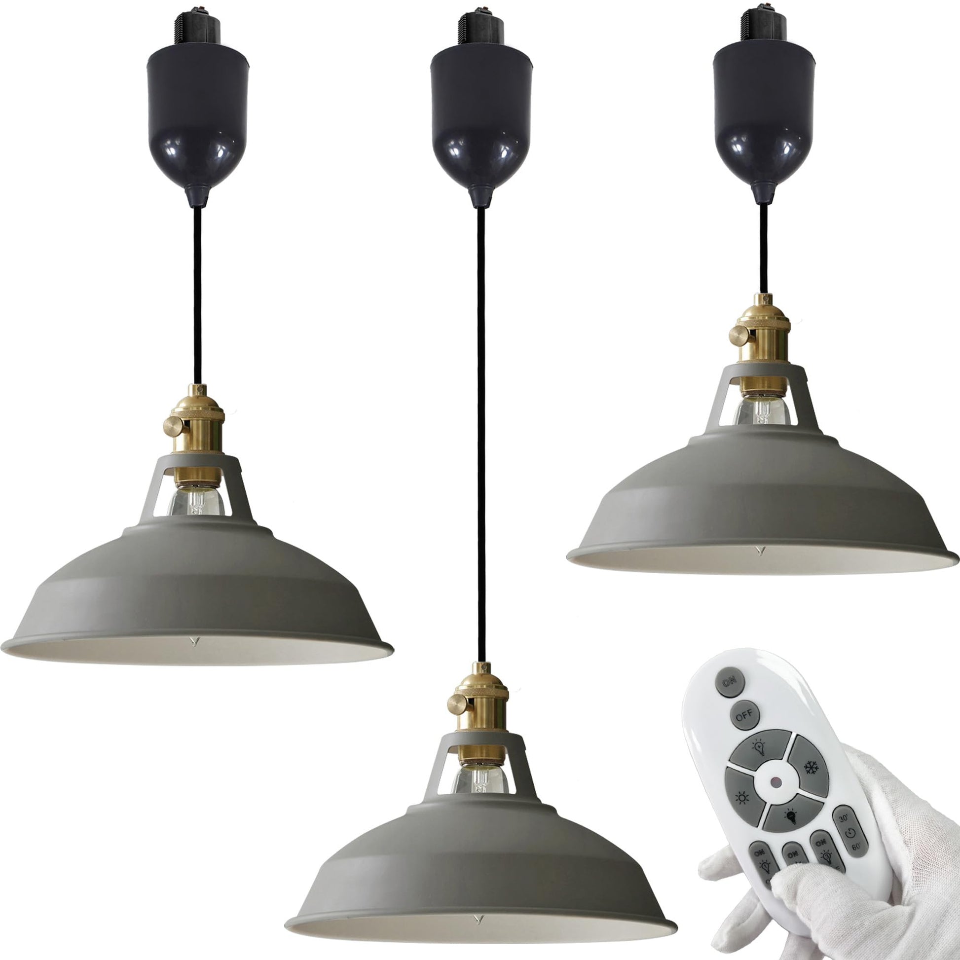 3-Pack H-Type Track Pendant Lights, Retractable Adjustable Height Industrial Pendant Light with Shade for Kitchen Island Dining Room