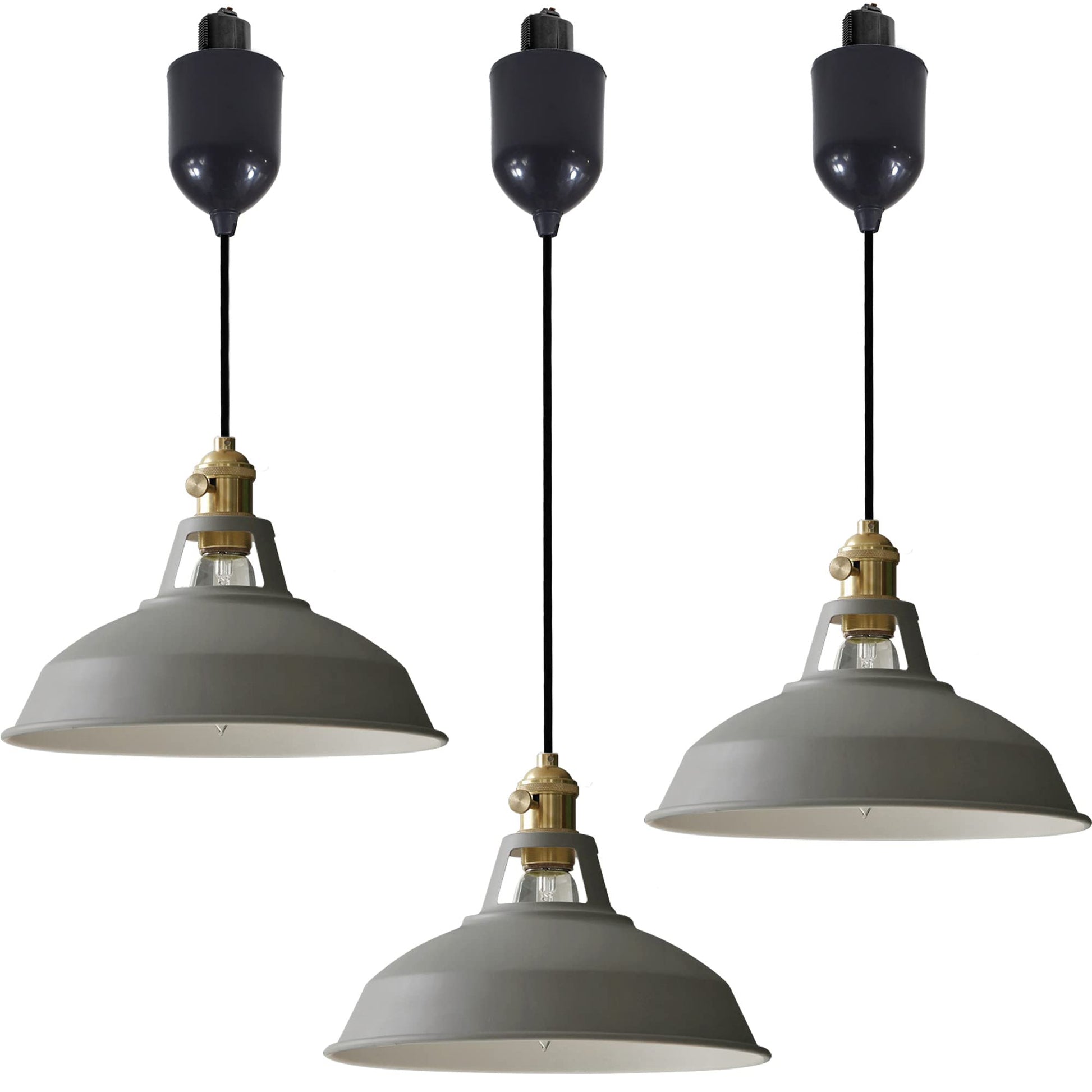 3-Pack H-Type Track Pendant Lights, Retractable Adjustable Height Industrial Pendant Light with Shade for Kitchen Island Dining Room