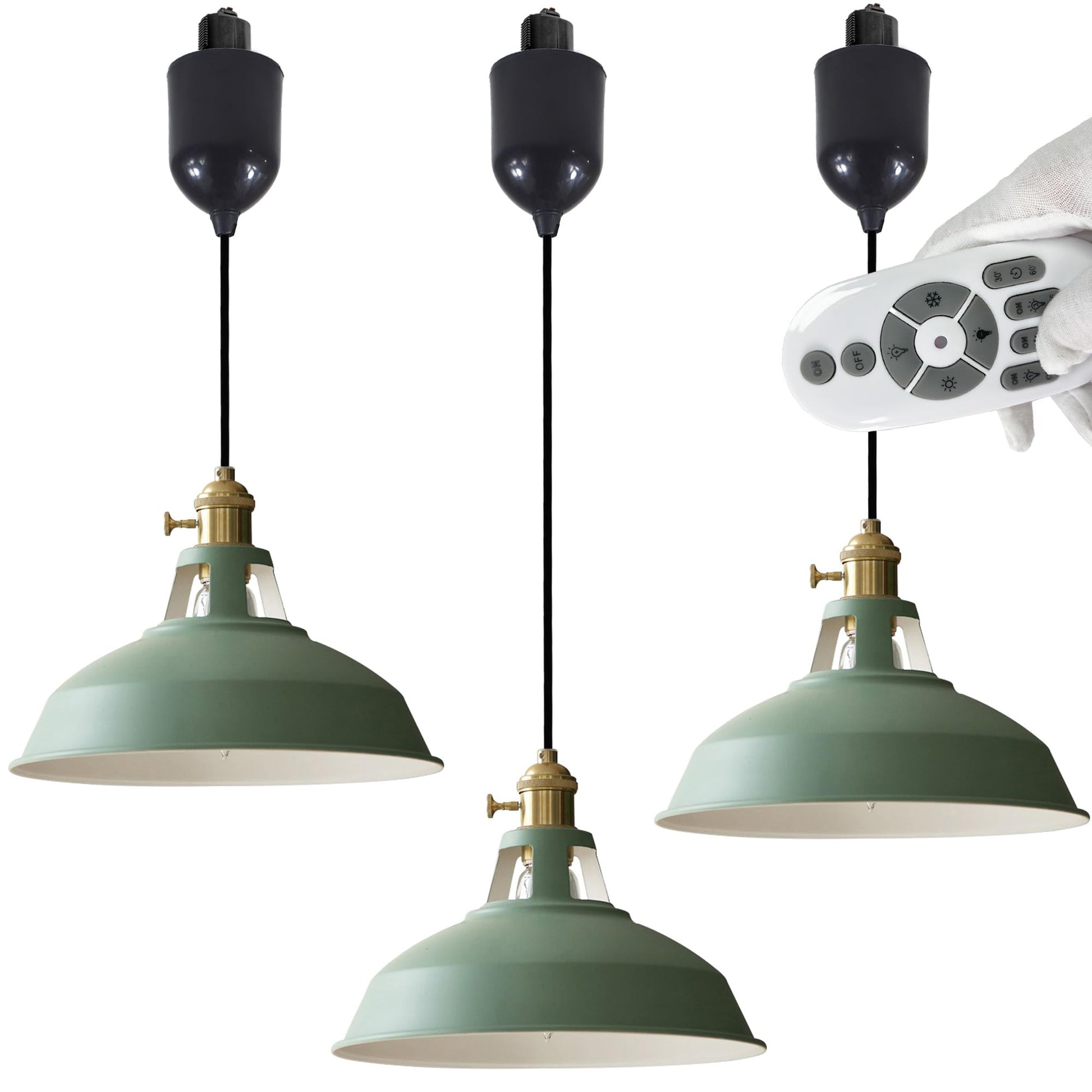3-Pack H-Type Track Pendant Lights, Retractable Adjustable Height Industrial Pendant Light with Shade for Kitchen Island Dining Room
