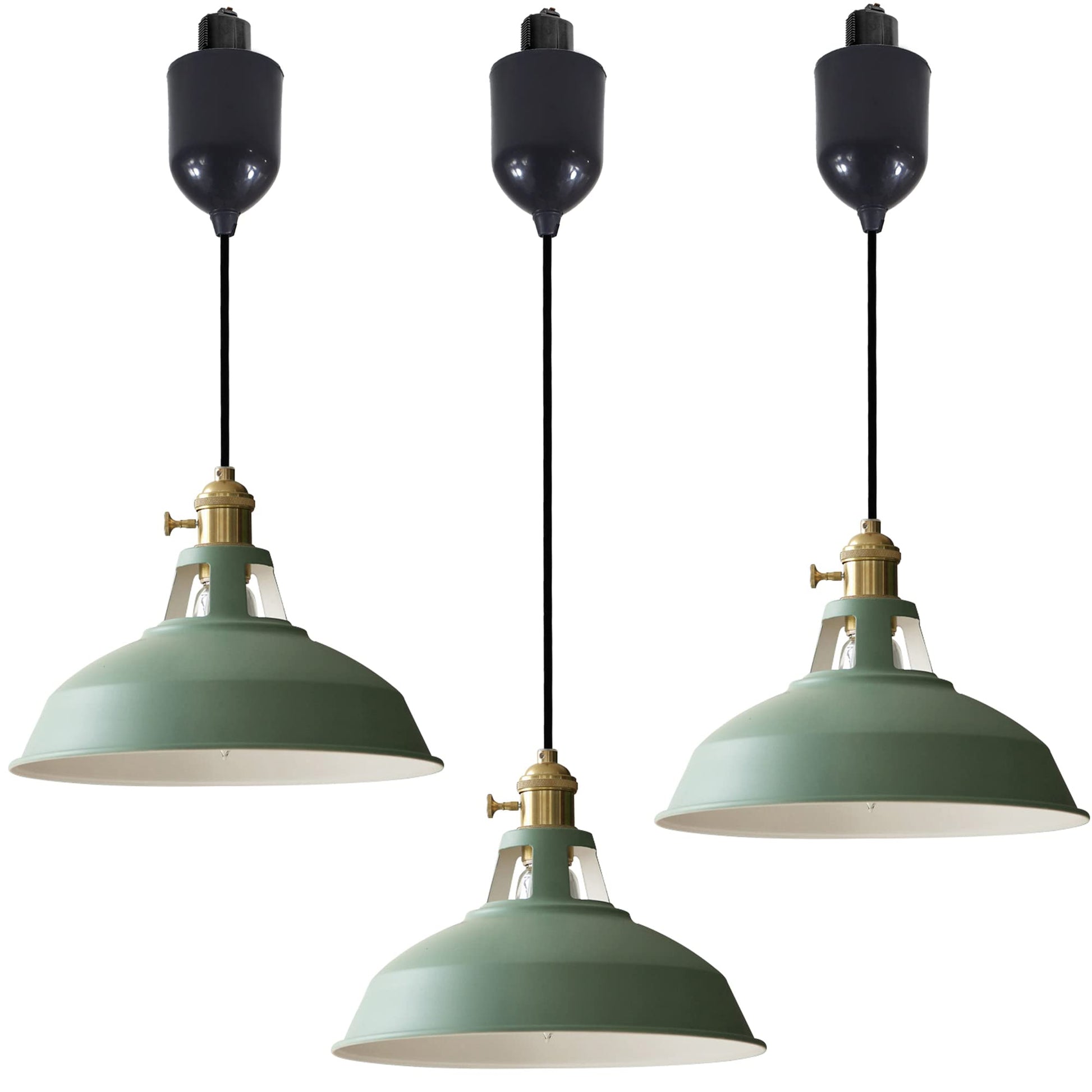 3-Pack H-Type Track Pendant Lights, Retractable Adjustable Height Industrial Pendant Light with Shade for Kitchen Island Dining Room