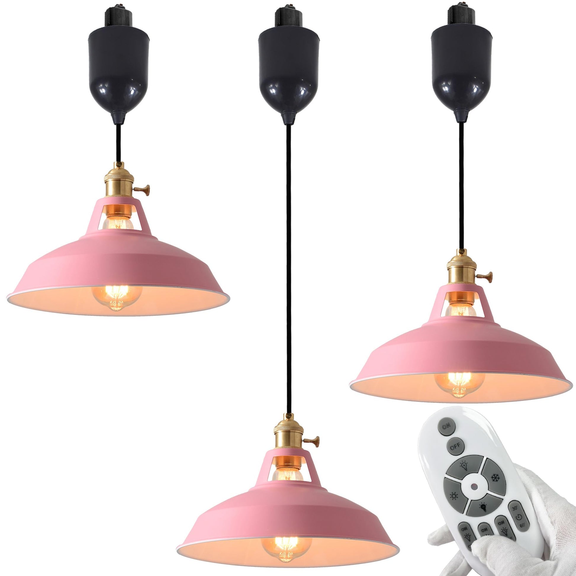 3-Pack H-Type Track Pendant Lights, Retractable Adjustable Height Industrial Pendant Light with Shade for Kitchen Island Dining Room
