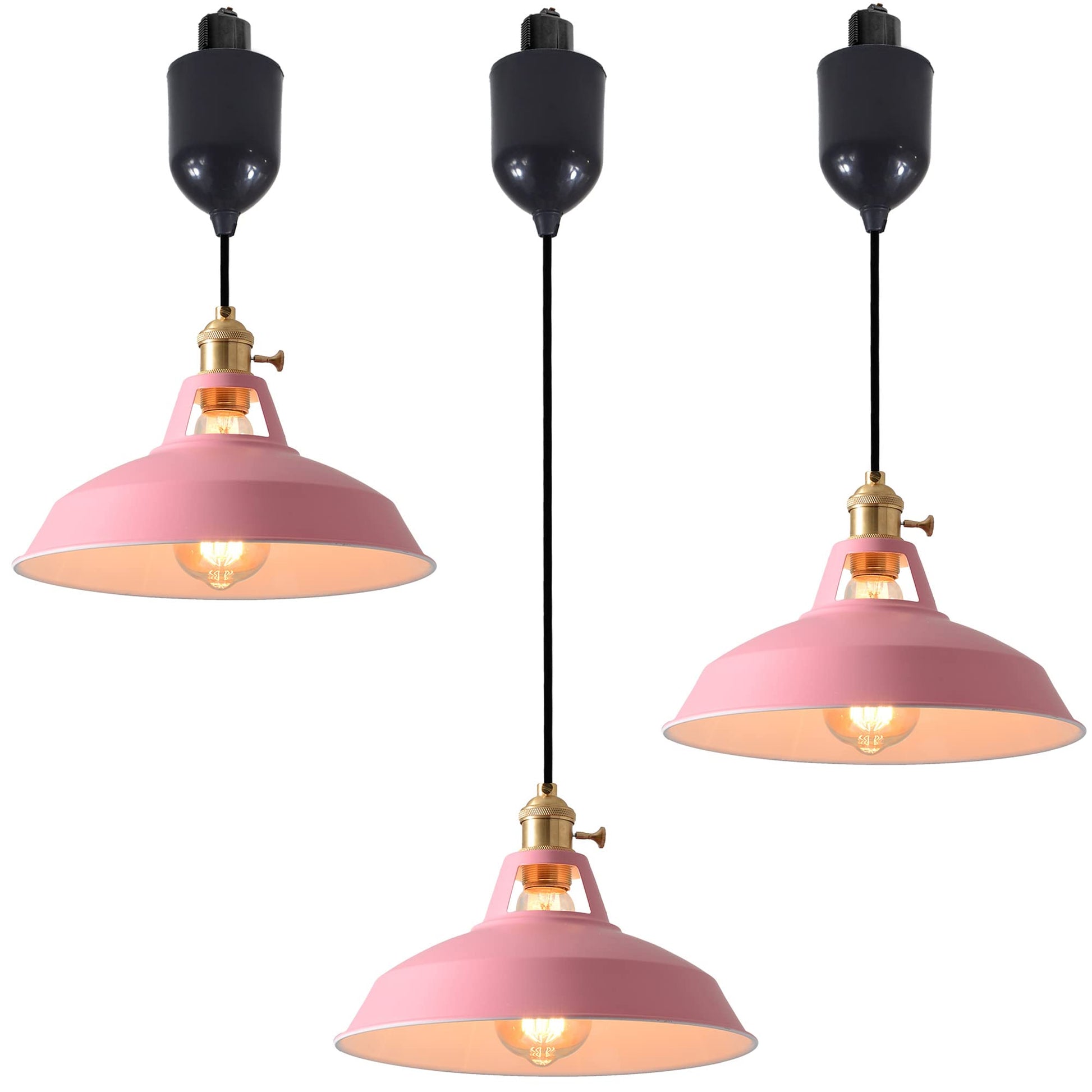 3-Pack H-Type Track Pendant Lights, Retractable Adjustable Height Industrial Pendant Light with Shade for Kitchen Island Dining Room