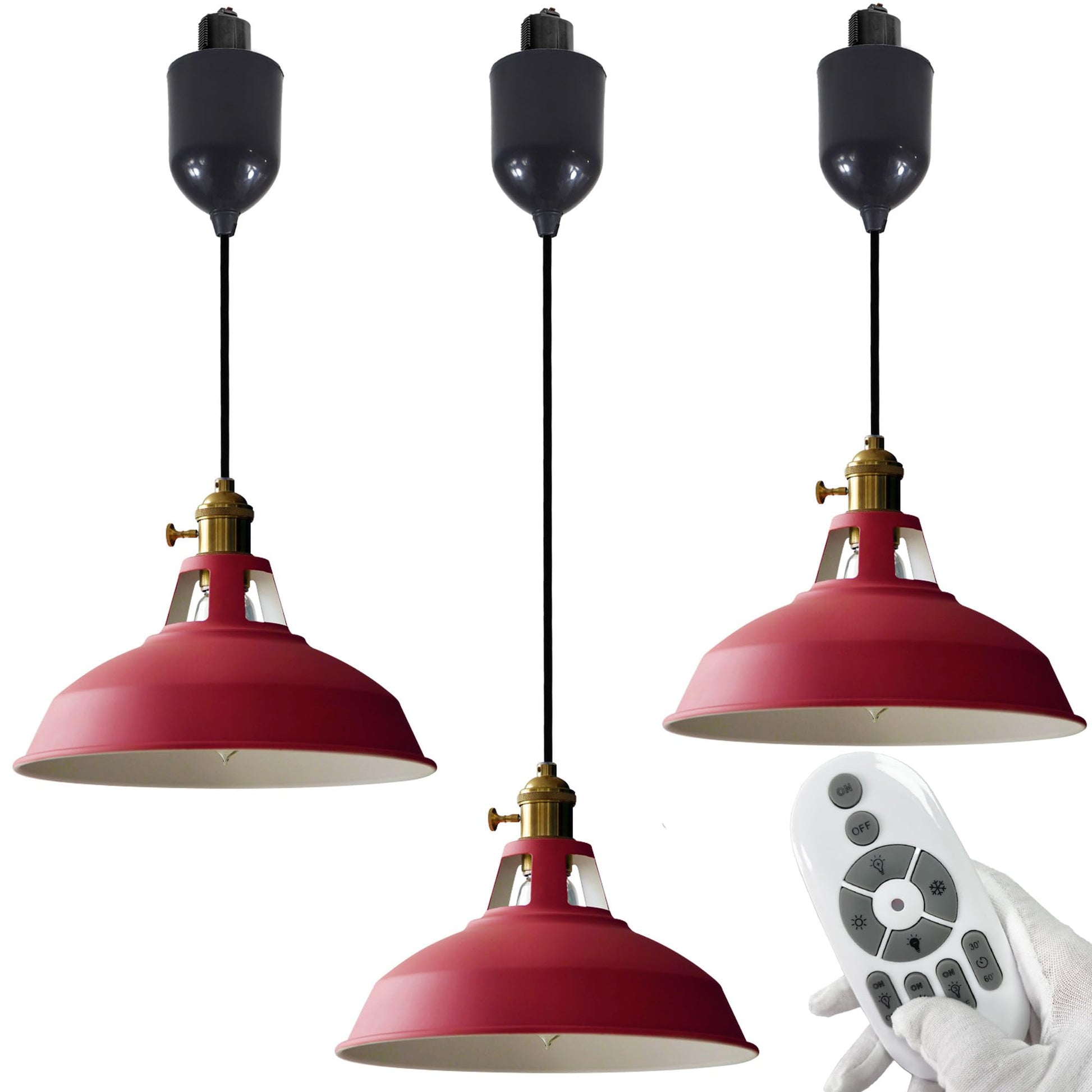 3-Pack H-Type Track Pendant Lights, Retractable Adjustable Height Industrial Pendant Light with Shade for Kitchen Island Dining Room