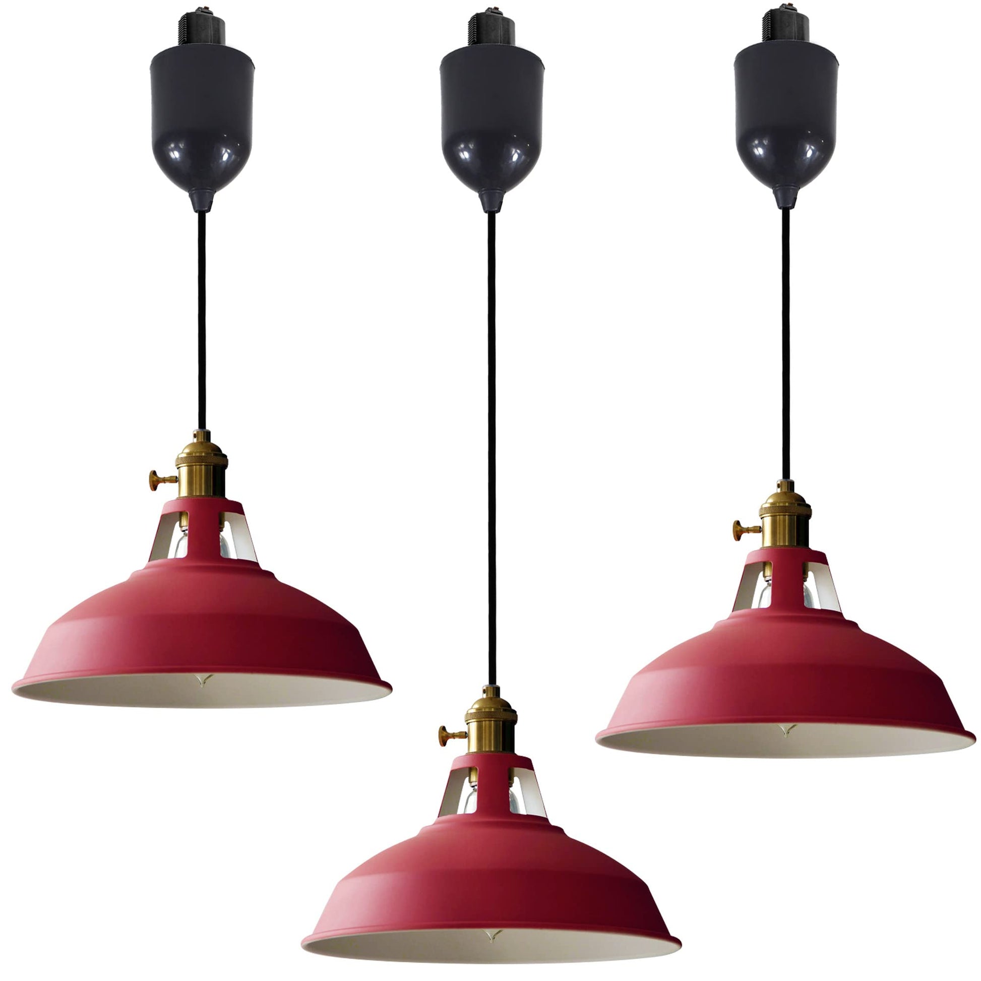 3-Pack H-Type Track Pendant Lights, Retractable Adjustable Height Industrial Pendant Light with Shade for Kitchen Island Dining Room
