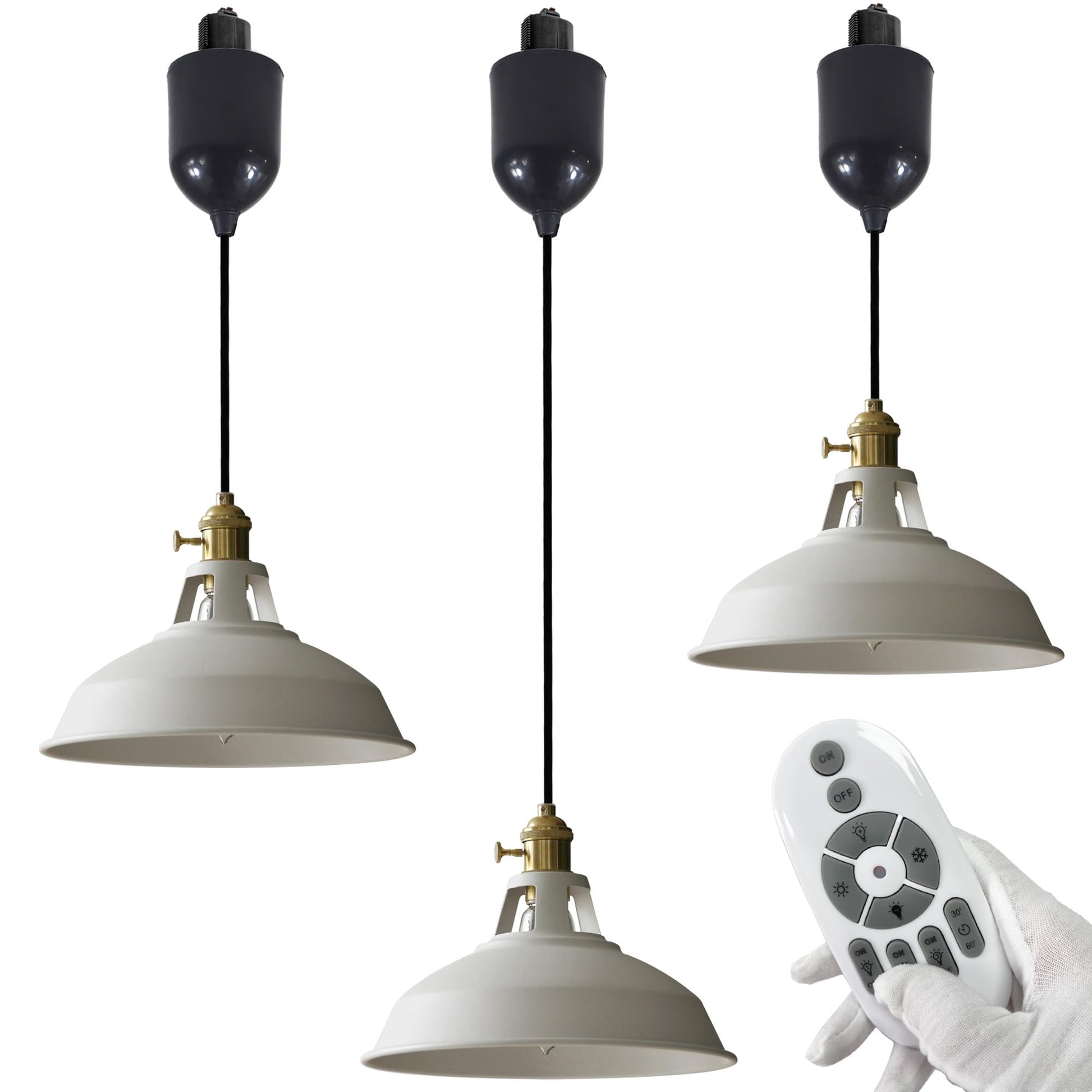 3-Pack H-Type Track Pendant Lights, Retractable Adjustable Height Industrial Pendant Light with Shade for Kitchen Island Dining Room