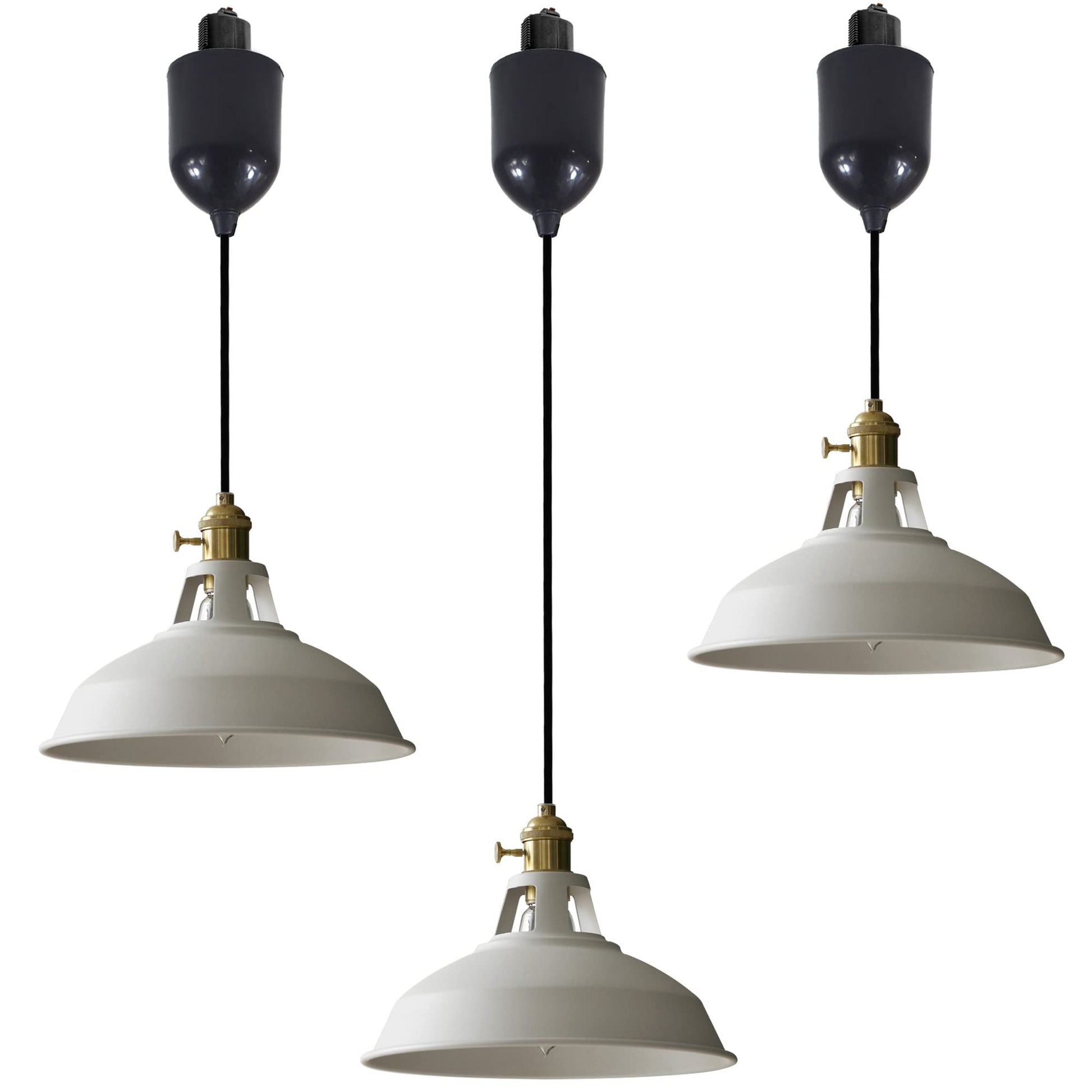 3-Pack H-Type Track Pendant Lights, Retractable Adjustable Height Industrial Pendant Light with Shade for Kitchen Island Dining Room