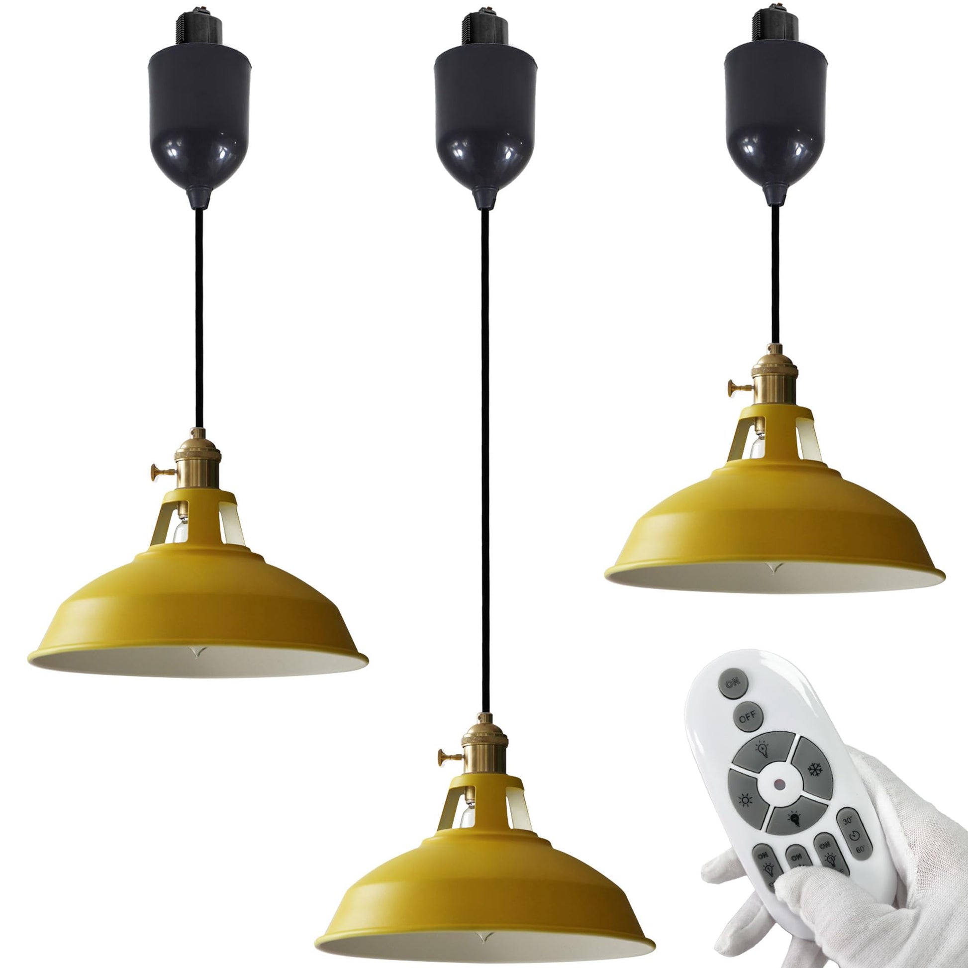 3-Pack H-Type Track Pendant Lights, Retractable Adjustable Height Industrial Pendant Light with Shade for Kitchen Island Dining Room