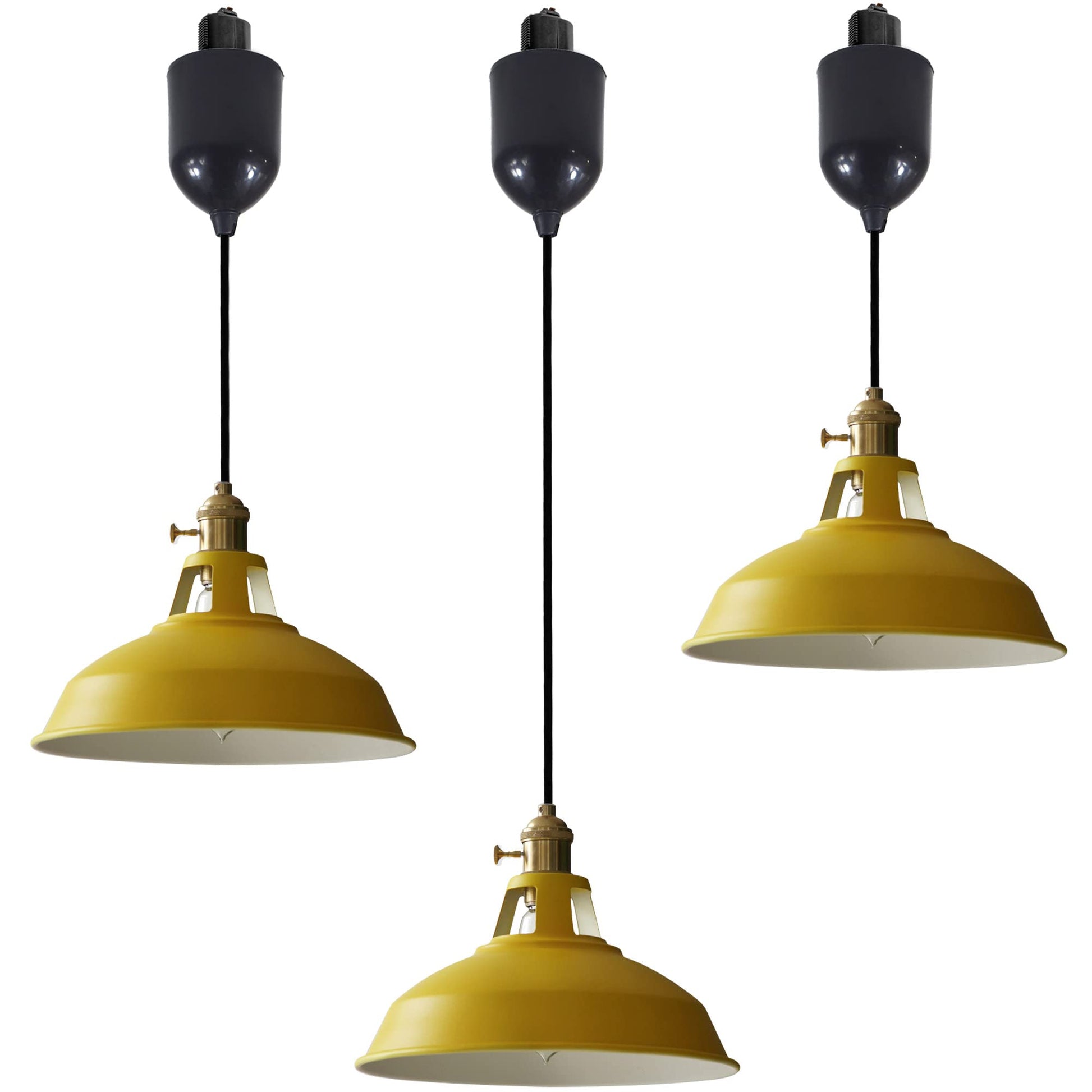 3-Pack H-Type Track Pendant Lights, Retractable Adjustable Height Industrial Pendant Light with Shade for Kitchen Island Dining Room