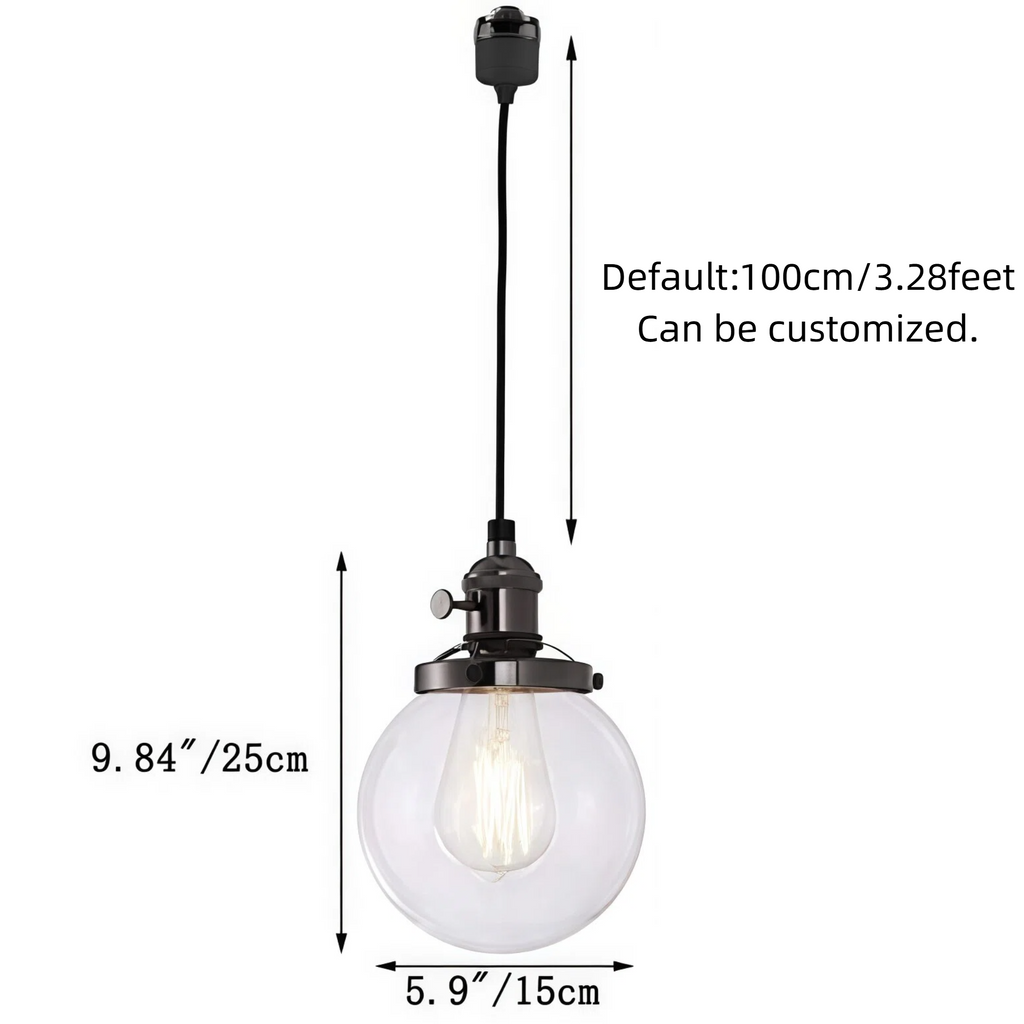 Kiven 3 Lights H-Track Lighting Pendant, Vintage Industrial Pendant Light Fixture with 5.9" Handmade Globe Clear Shade - Bronze