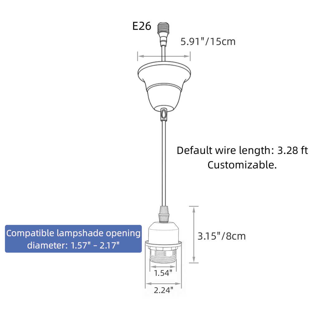 Kiven Recessed Can Conversion Kit to Pendant Light – Custom Cord & E26 Socket Adapter for DIY Washi & Rattan Lampshades