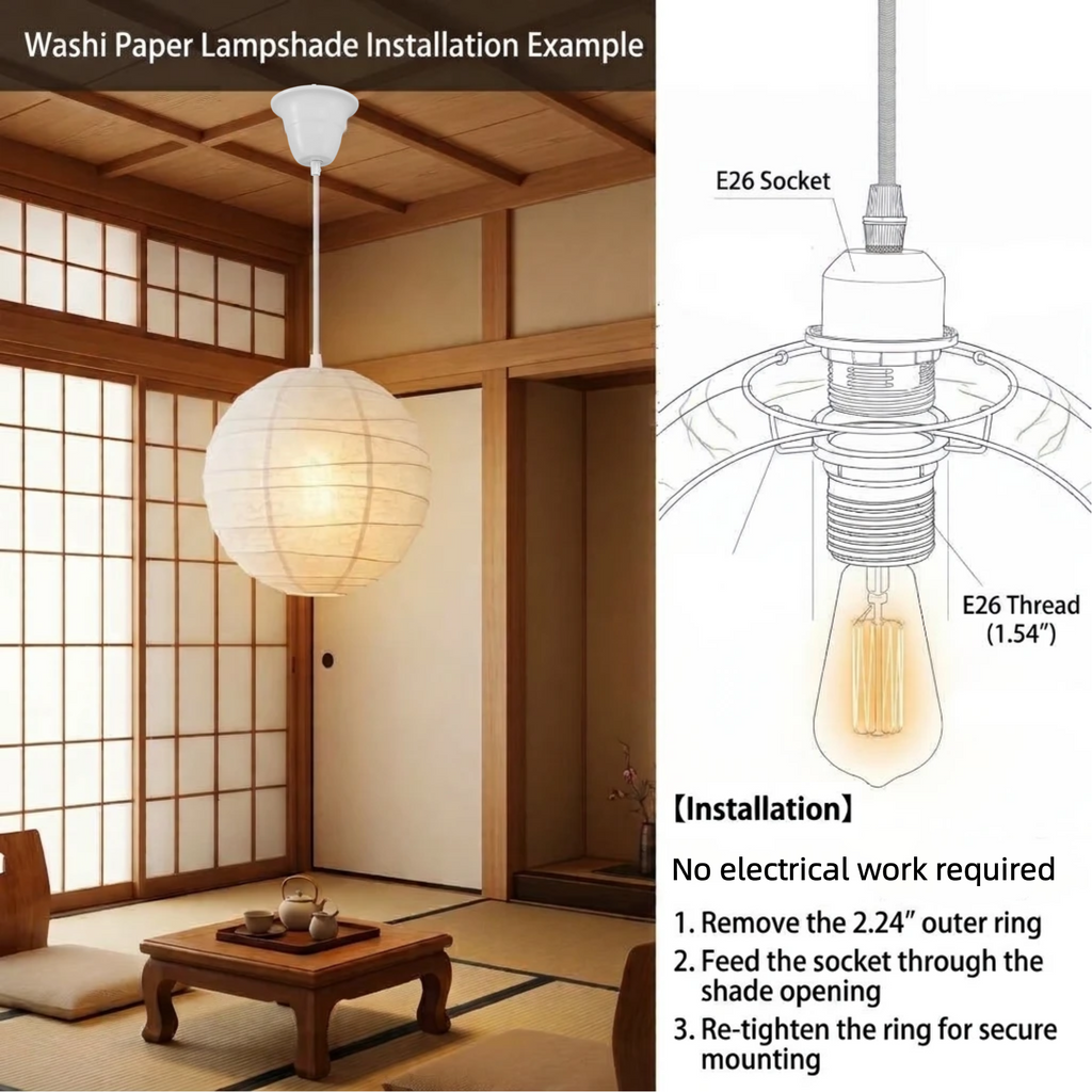 Kiven Recessed Can Conversion Kit to Pendant Light – Custom Cord & E26 Socket Adapter for DIY Washi & Rattan Lampshades