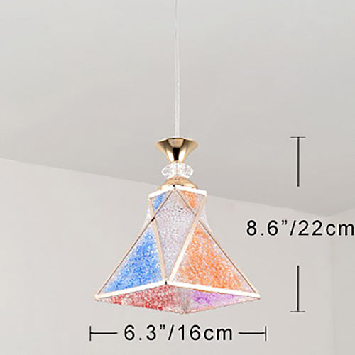 Colorful geometric pendant light, 6.3"x8.6", Tiffany style, perfect for hallway, bedroom or living room decor.