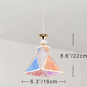 Colorful geometric pendant light, 6.3"x8.6", Tiffany style, perfect for hallway, bedroom or living room decor