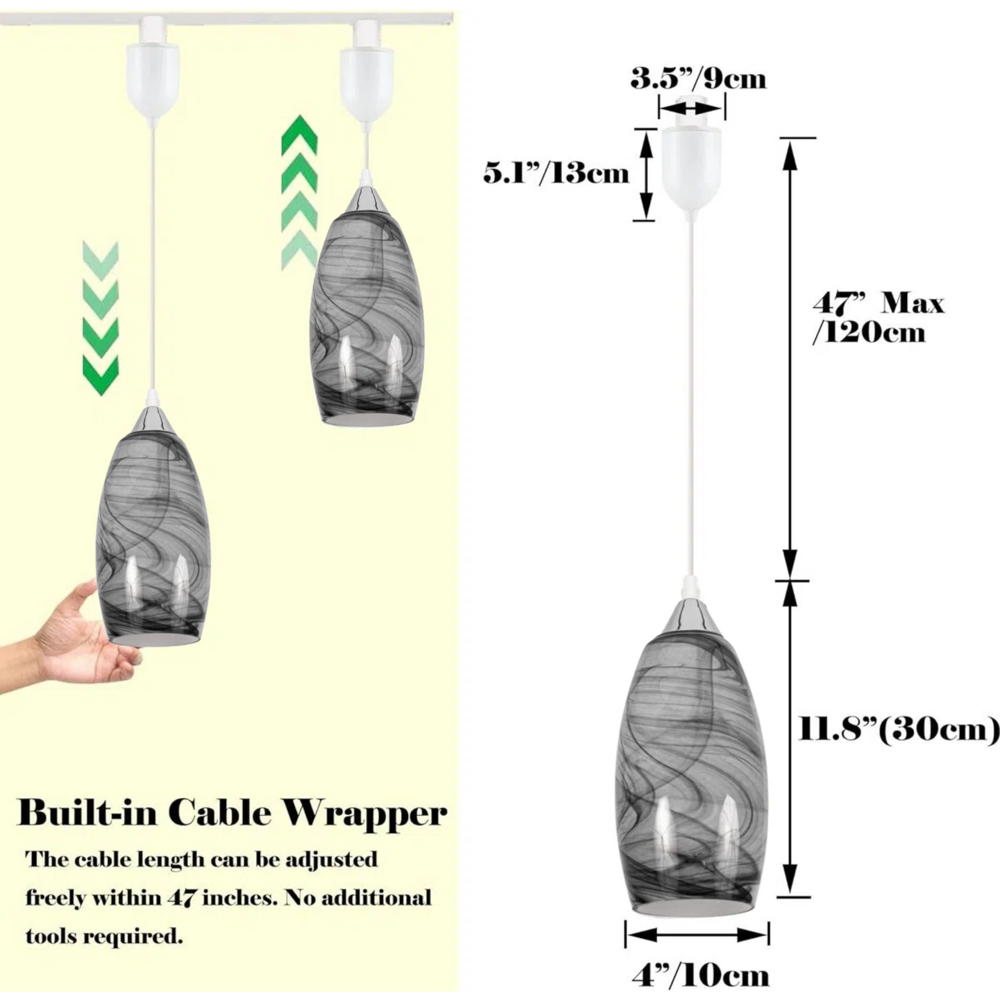 Kiven H-Type Track Lighting Pendants Adjustable Height,Modern h Track Pendant Lights with Grey Marble Glass Lampsade,Decorative Track Lighting Fixture for Kitchen Island Hallway, 3-Light