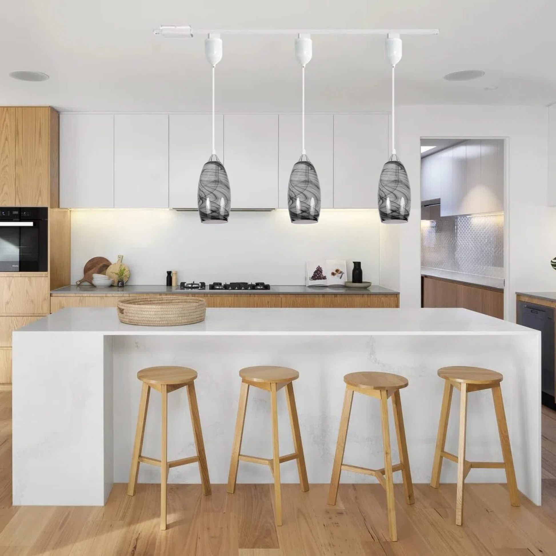 Kiven H-Type Track Lighting Pendants Adjustable Height,Modern h Track Pendant Lights with Grey Marble Glass Lampsade,Decorative Track Lighting Fixture for Kitchen Island Hallway, 3-Light