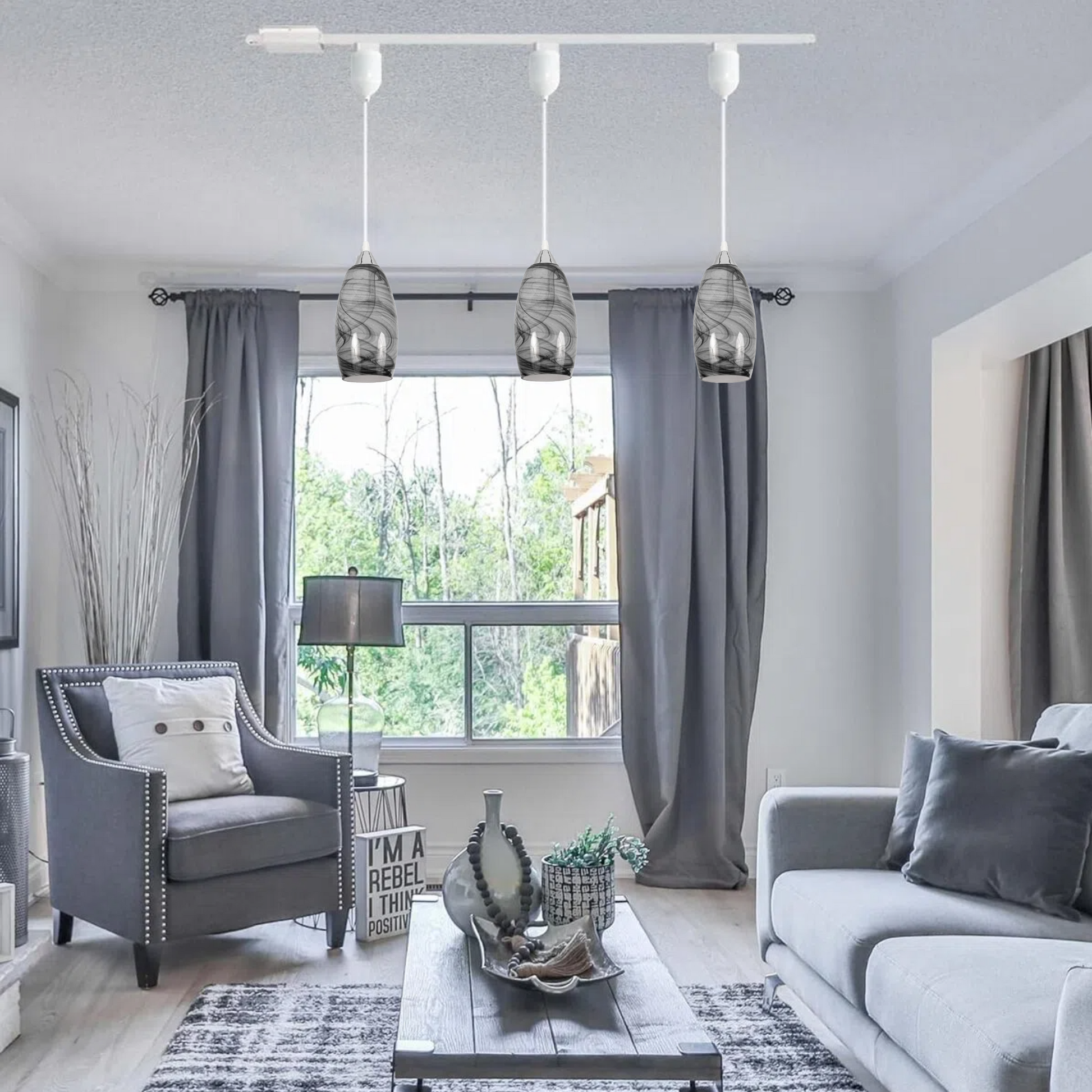 Kiven H-Type Track Lighting Pendants Adjustable Height,Modern h Track Pendant Lights with Grey Marble Glass Lampsade,Decorative Track Lighting Fixture for Kitchen Island Hallway, 3-Light