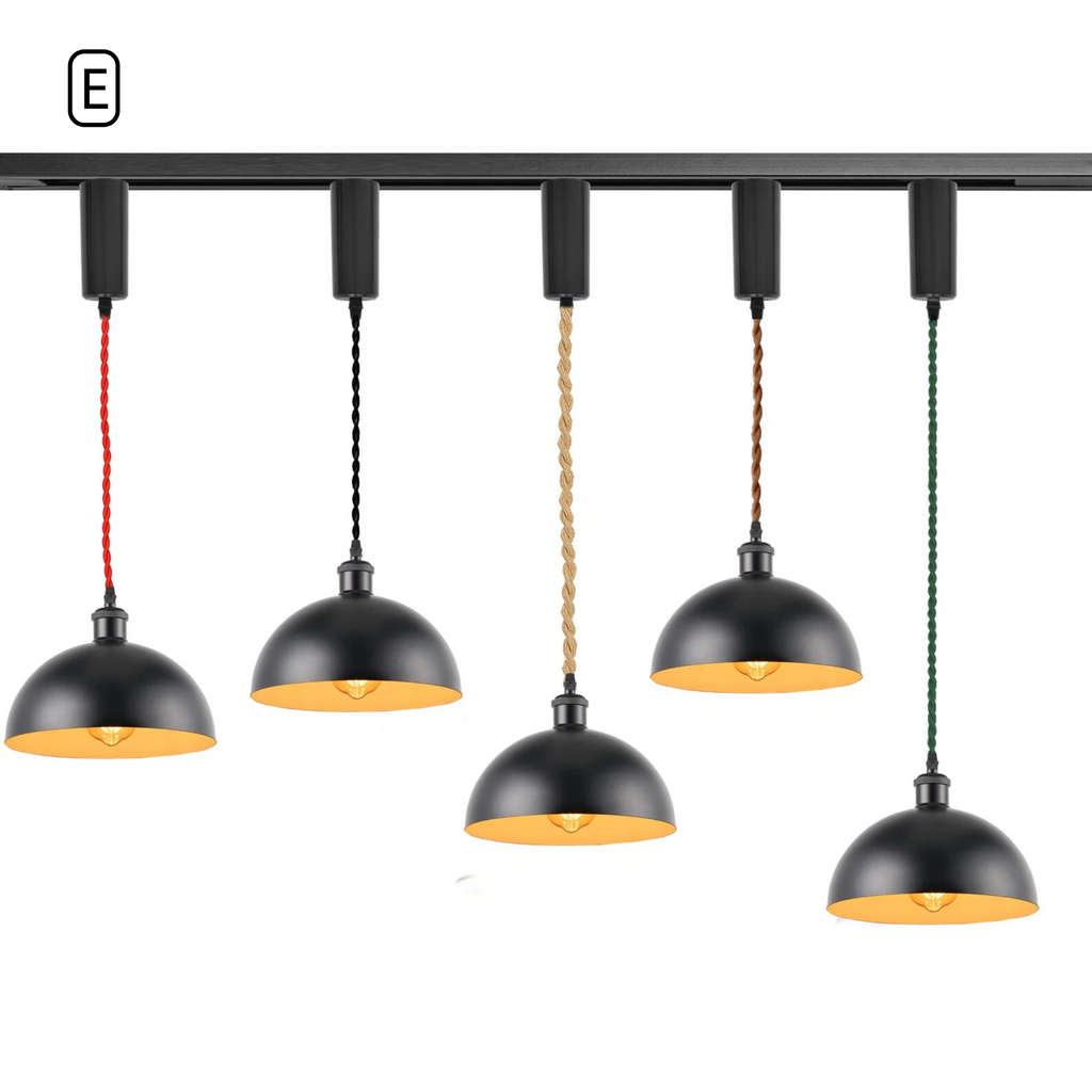 Kiven Vintage Metal Dome Track Pendant Light Style E, Black Exterior with White Interior, 5 Wire Color Options for H/J/L Track Lighting
