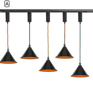 Kiven Vintage Metal Cone Track Pendant Light Style A, Black Cone Lampshade with Gold Interior, 5 Wire Color Options, Adjustable Cord for H/J/L Track Lighting