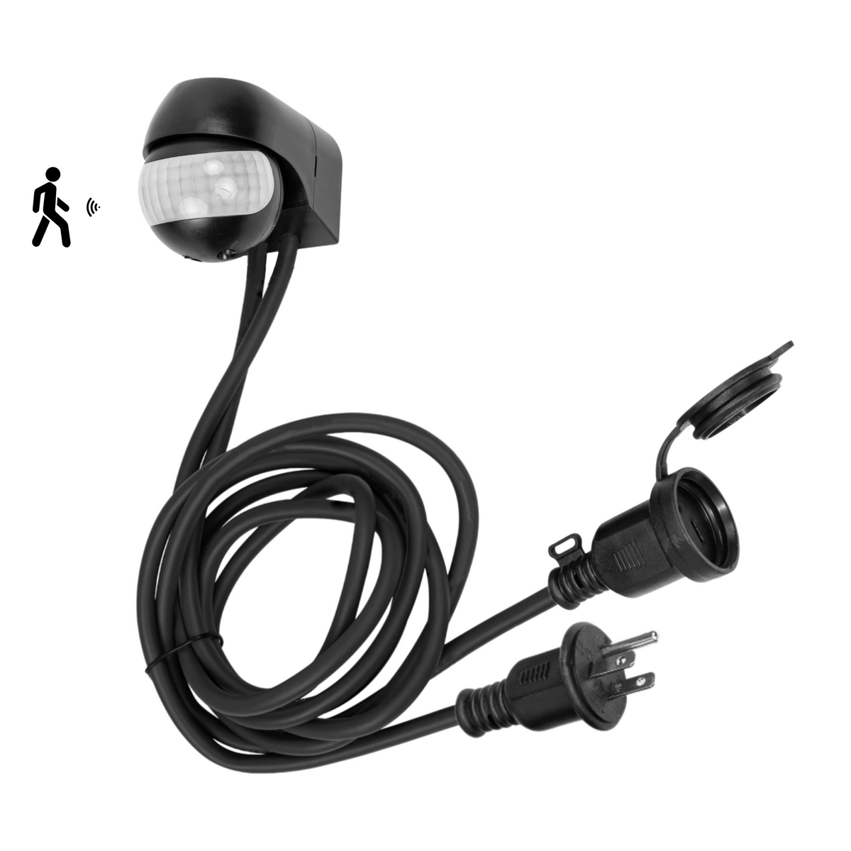 Plug-in outdoor motion sensor controller with 180-degree wide angle and extension cord for home security