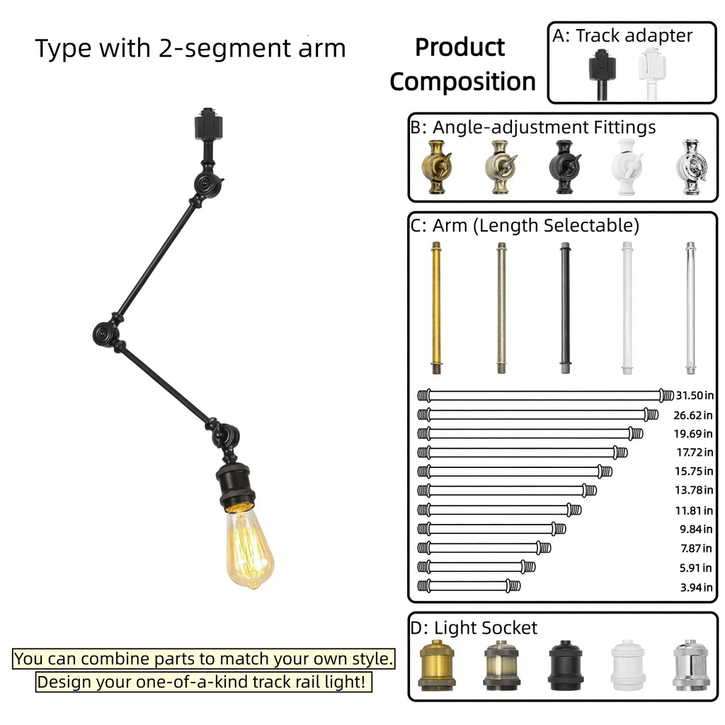 Customizable Articulating Arm Track Light Accent, Modular Adjustable Extension Track Pendant Light for Kitchen Island, Dining Room & Accent Wall