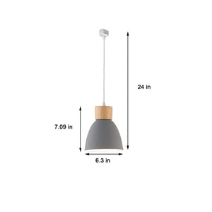Grey Macaron Track Pendant Light with Wood Accent, Dimensions: 24 in Height, 7.09 in Width, 6.3 in Diameter, Kiven Lighting