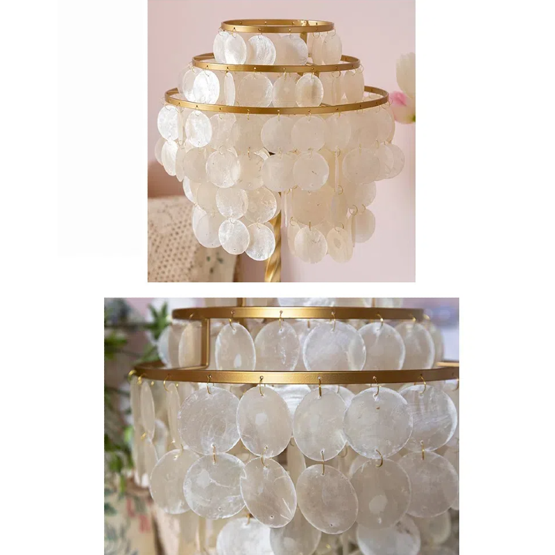 2-Pack Handmade Multi-Layer Table Lamp: 2/3/4/5-Tier Electroplated Iron Frame with Shell-Decorated Shade, for Bedroom
