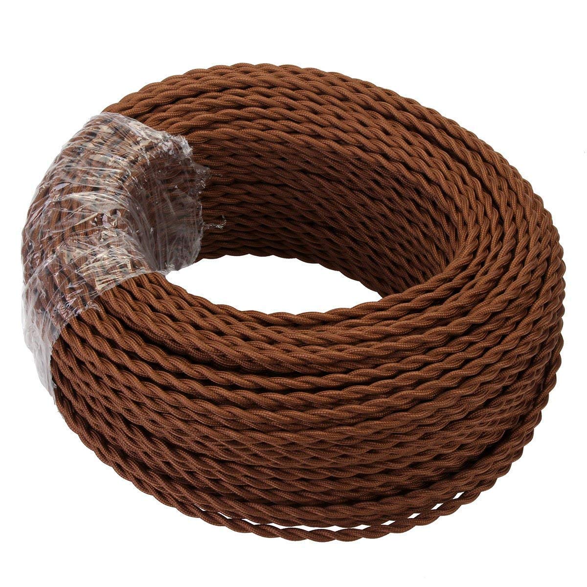 Kiven 328 Feet 2 Core Cloth Wire - Eight Color Options, Vintage Style Twisted Fabric Covered Lamp Cord for Hanging Pendants, Fans, etc (Gold)