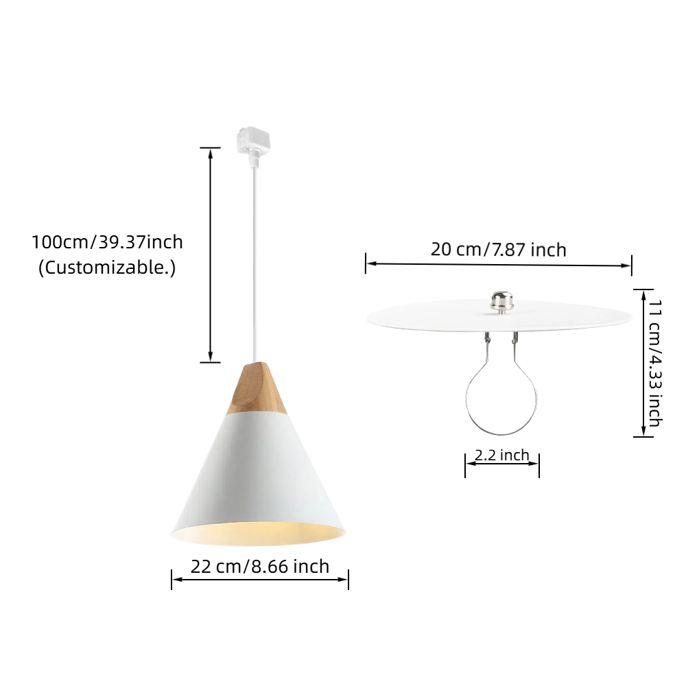 Kiven H-Type Track Pendant Light Nordic-Style White Wood for Bedroom & Kitchen + FREE Diffuser Shade, Customizable