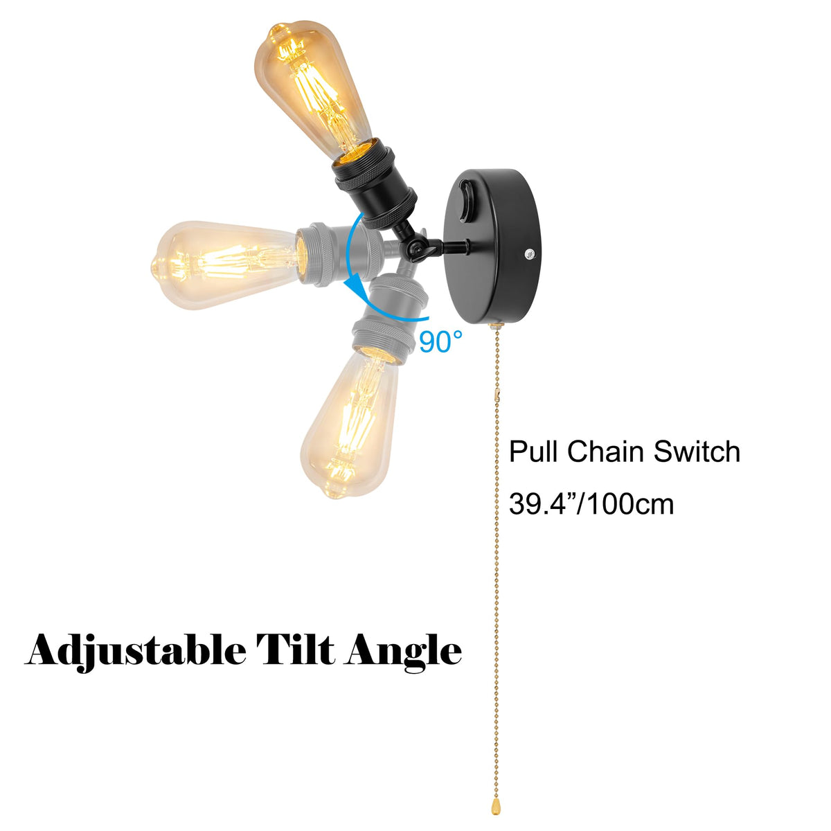 Kiven 12V LED Interior Lights with USB Port,RV Reading Lamp with Pull Chain Switch,4W Tiffany-Style Wall Sconce Adjustable Warm White for RV Caravans Boats, Hard-Wired Surface Mount