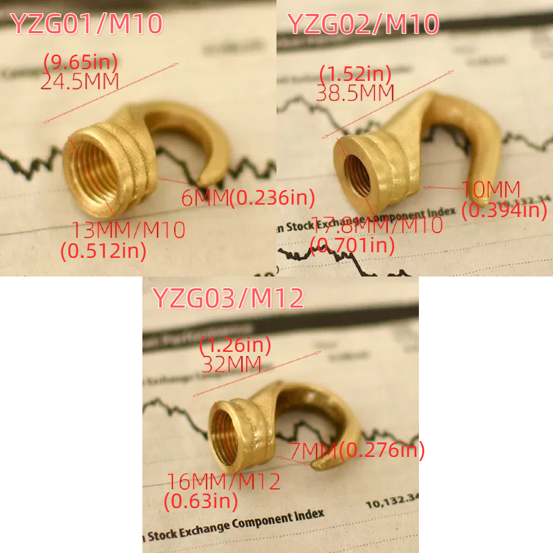 4-Pack Vintage LOFT Lighting Hardware: M10/M12 Fine Thread Brass Open Hooks – Full-Connection Ceiling & Pendant Lamp Hooks