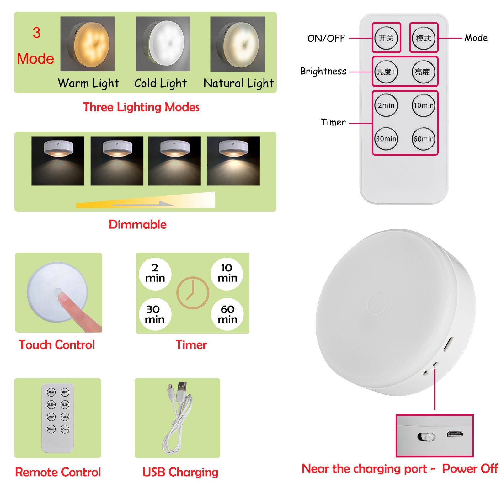 LED pendant light with remote, dimmable, touch control, USB charging, and timer, ideal for modern lighting.