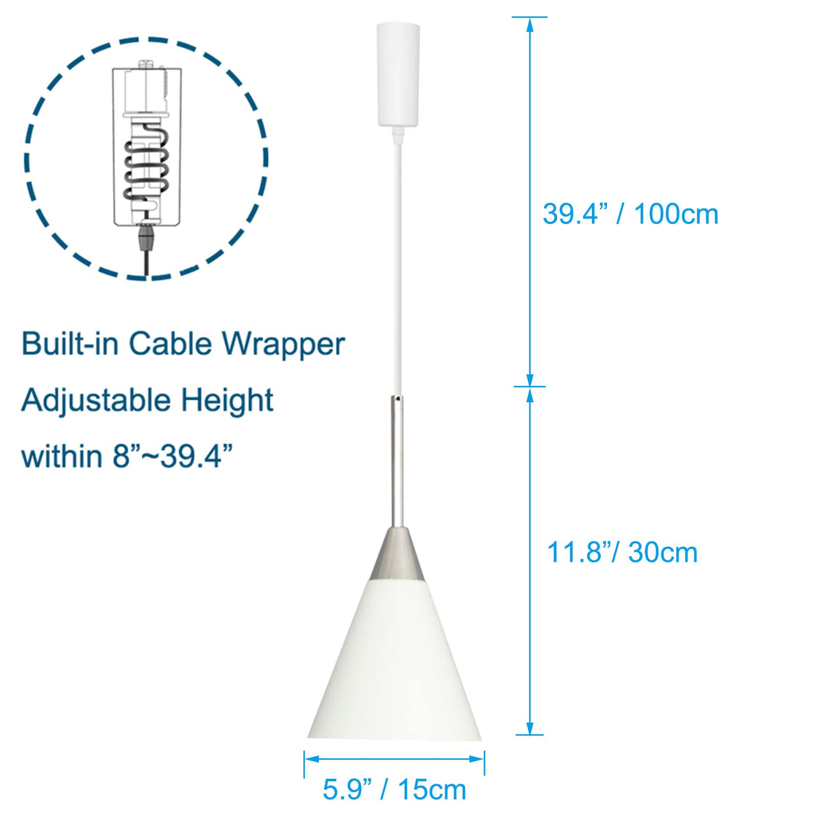 Kiven H-Type Track Lighting, 3-Light Modern Halo Track Pendant Light with White Iron Shade, Track Light Pedant Adjustable Length for Bedroom Kitchen Island Home Shop, E26 Socket