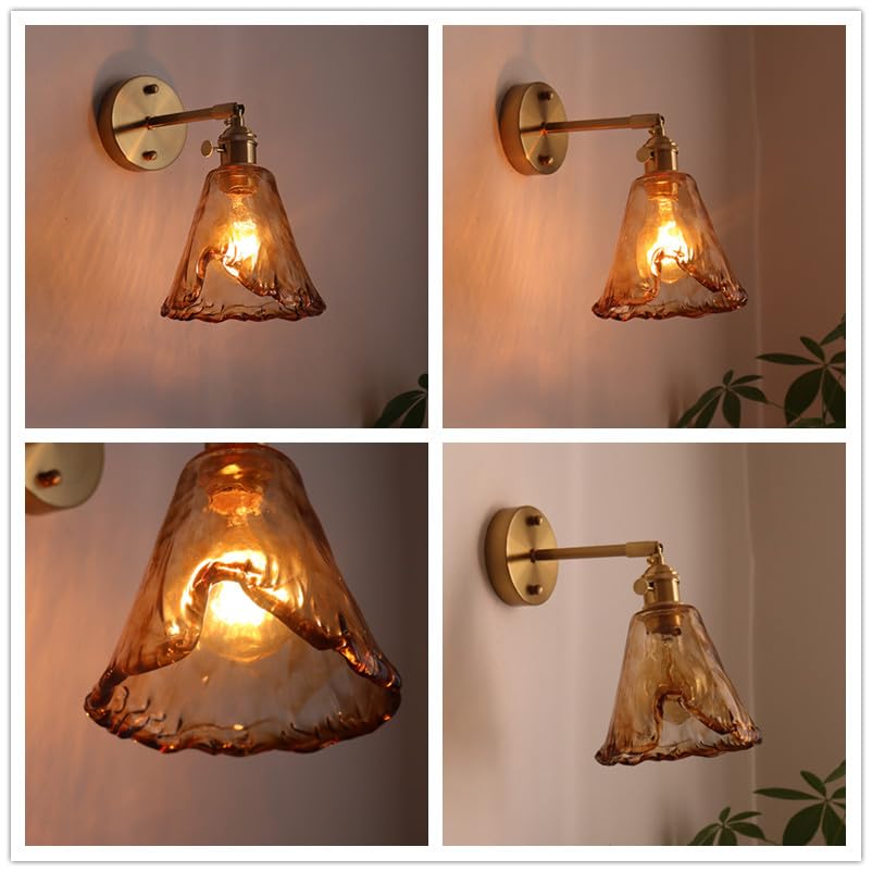 5.5" Amber Glass Cone Bell Lamp Shade Replacement, Brown Delicate Texture Glass Cover, DIY Torchiere Shade Decorative for Pendant Light Table Lamp Swag Ceiling Lamp Wall Sconce