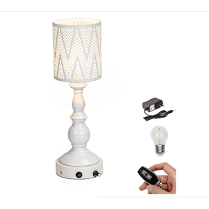 Kiven Cordless Table Lamp, white, with metal lampshade, dimmable, LED bulb, remote control for home and office decor, DZ0479