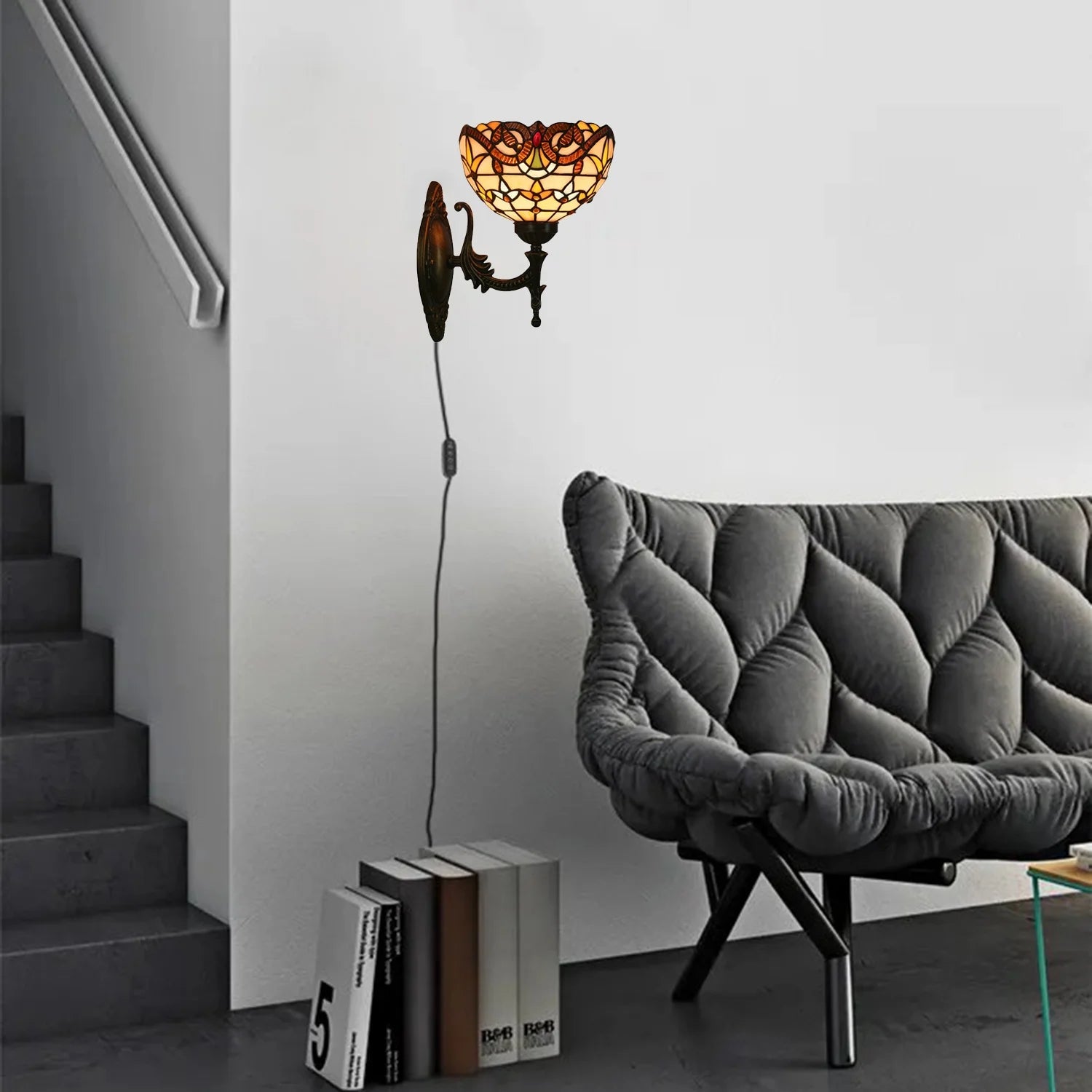 Kiven 1/2 - Pack RGB Color - Changing Wall Sconces with Remote Control, Rechargeable Battery - Powered, Dimmable Tiffany Handmade Light Fixtures - Bulbs Included, Ideal for Dorm, Store, Bedroom, Loft & Corridor