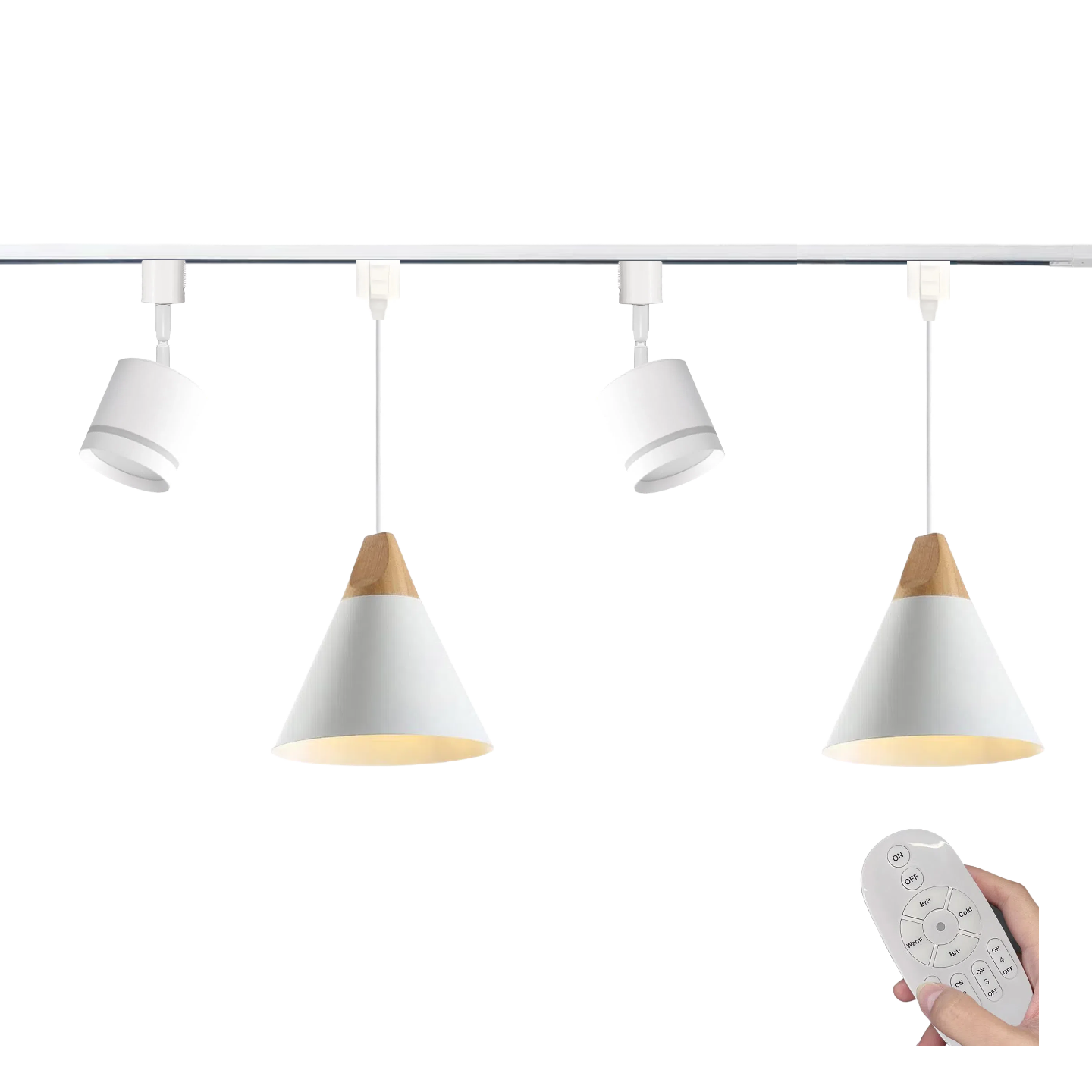 Kiven 4-Light Track Lighting Kit Nordic-Style White Integrated LED Track/Pendant Combo for Bedroom, Kitchen Island